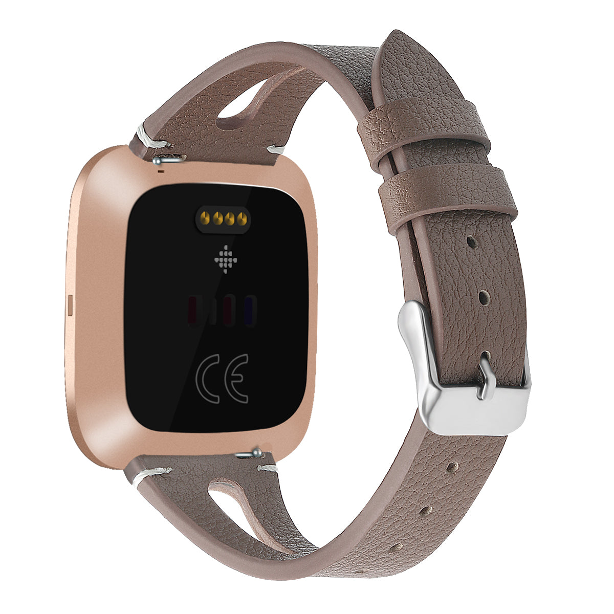 For Fitbit Versa 3 Genuine Leather Watch Strap Classic Style Bracelet Band - Grey Flower / White