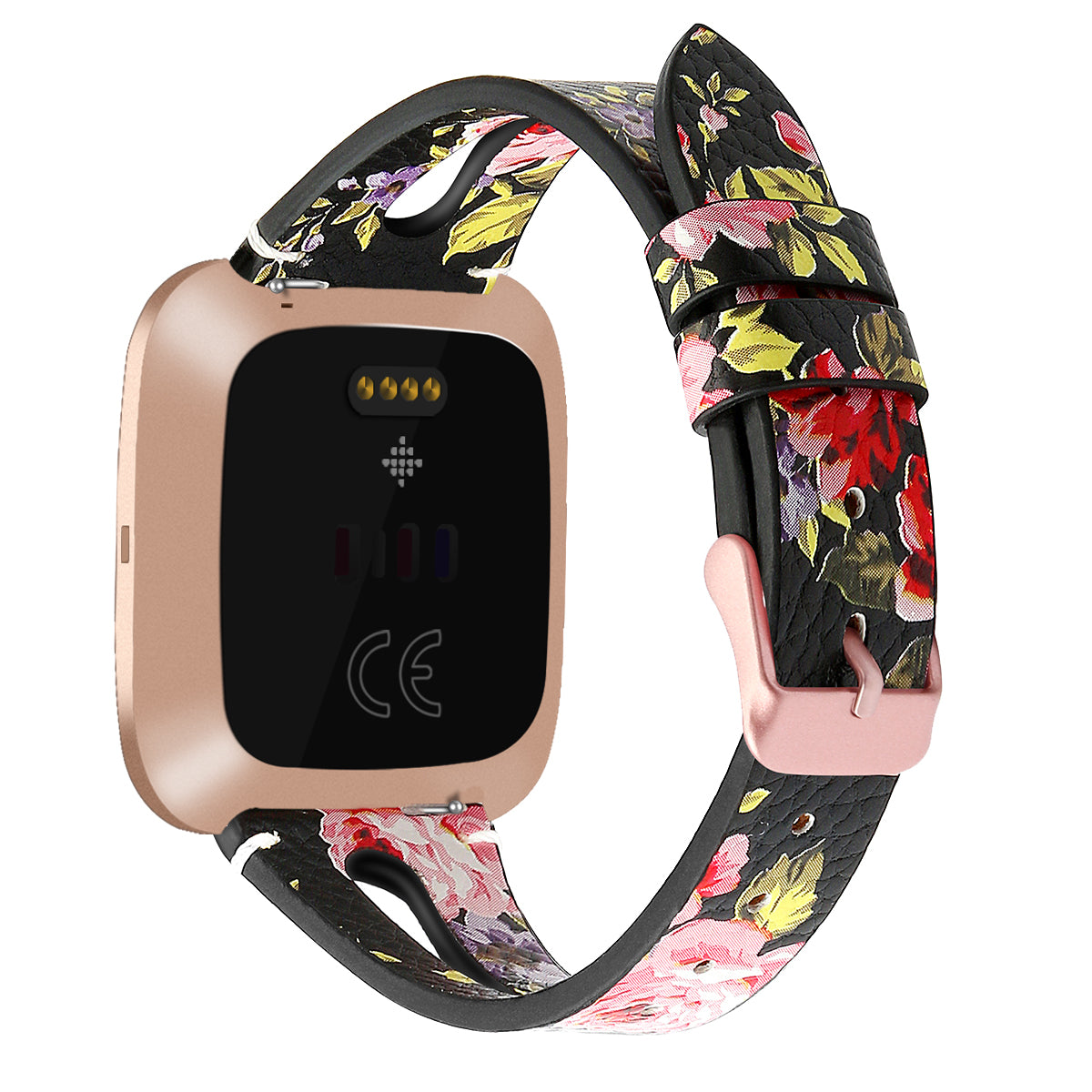 For Fitbit Versa 3 Genuine Leather Watch Strap Classic Style Bracelet Band - Grey Flower / White