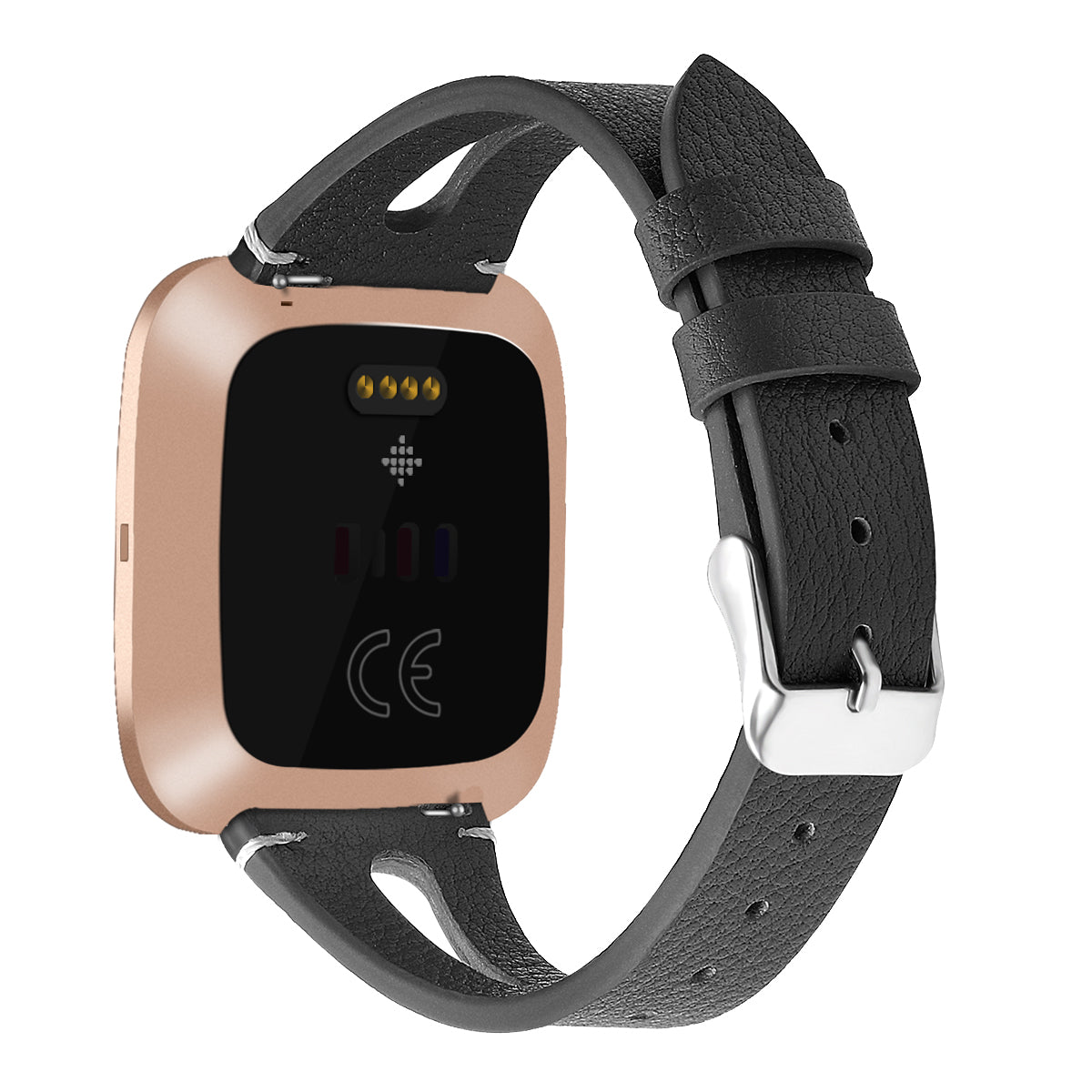 For Fitbit Versa 3 Genuine Leather Watch Strap Classic Style Bracelet Band - Grey Flower / White