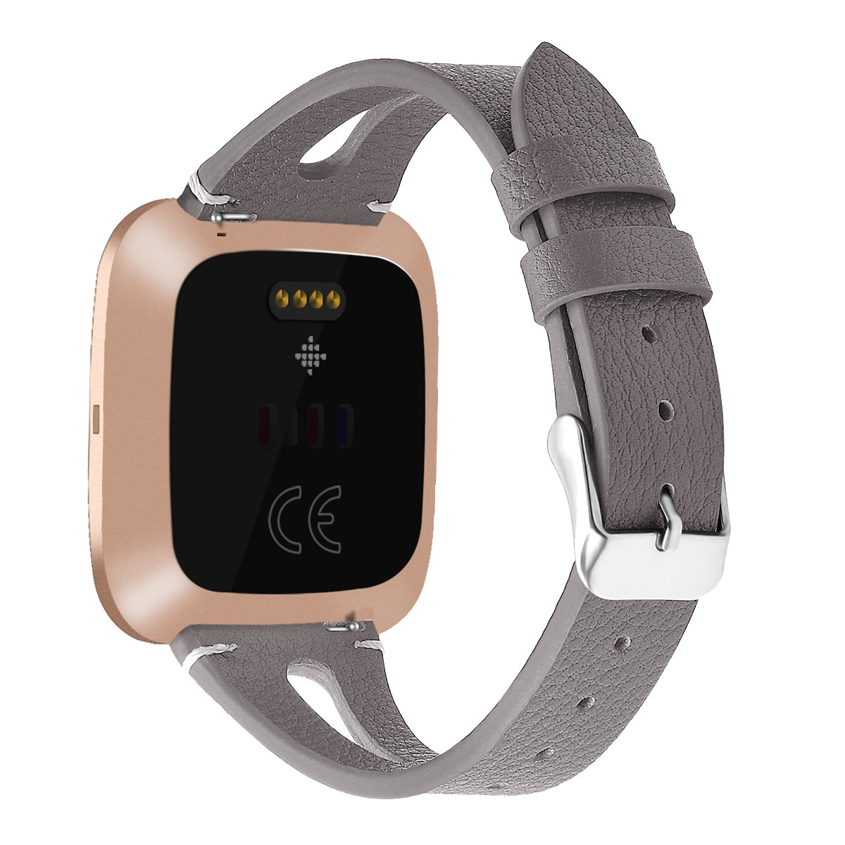 For Fitbit Versa 3 Genuine Leather Watch Strap Classic Style Bracelet Band - Grey Flower / White