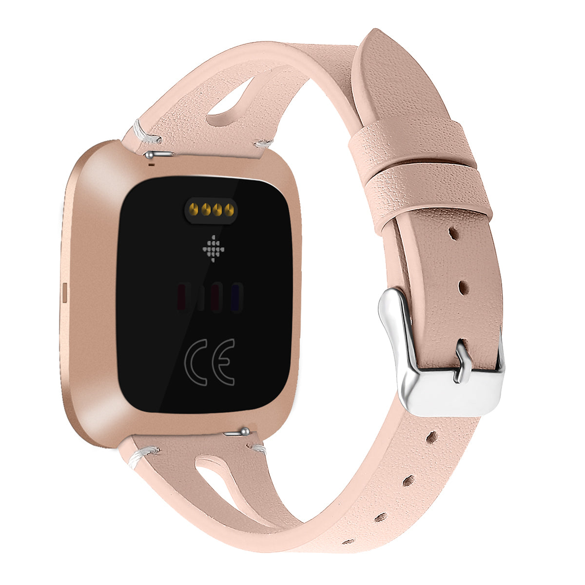 For Fitbit Versa 3 Genuine Leather Watch Strap Classic Style Bracelet Band - Grey Flower / White