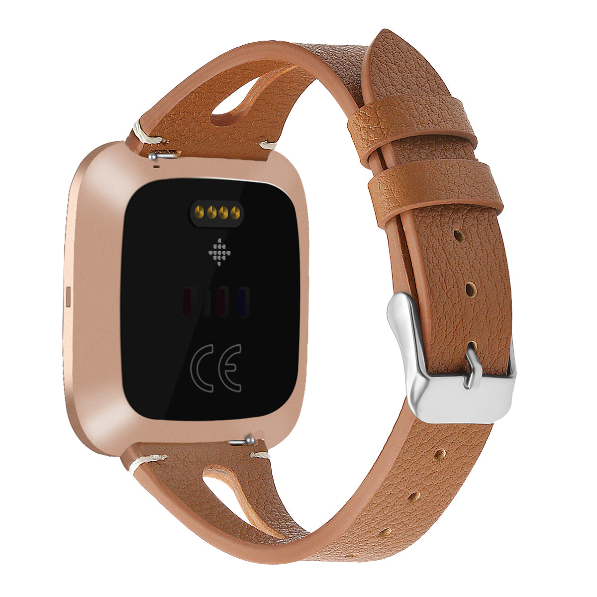 For Fitbit Versa 3 Genuine Leather Watch Strap Classic Style Bracelet Band - Grey Flower / White