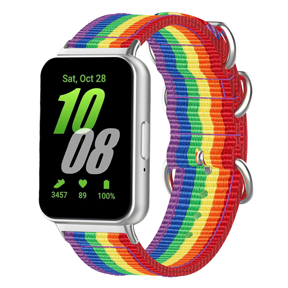 For Samsung Galaxy Fit3 SM-R390 Nylon Watch Strap Three Rings Replacement Wrist Band  - Rainbow