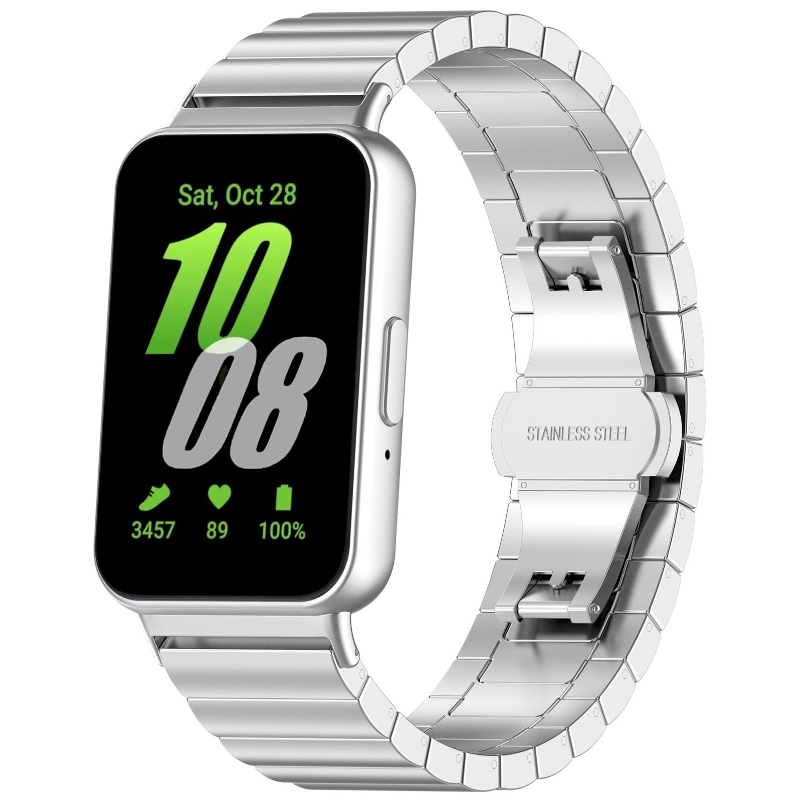 For Samsung Galaxy Fit3 SM-R390 Stainless Steel Strap Butterfly Buckle Replacement Band - Silver