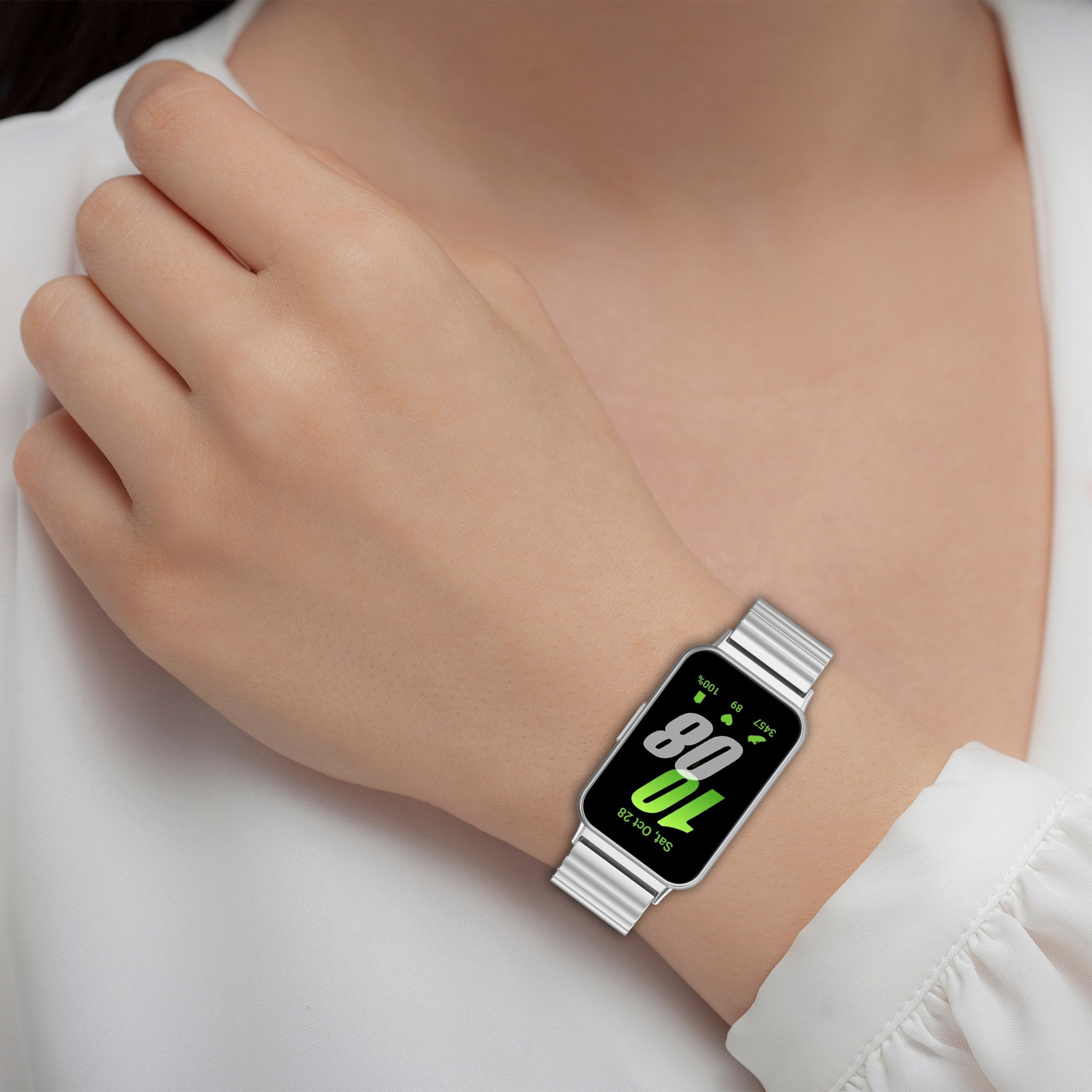 For Samsung Galaxy Fit3 SM-R390 Stainless Steel Strap Butterfly Buckle Replacement Band - Silver