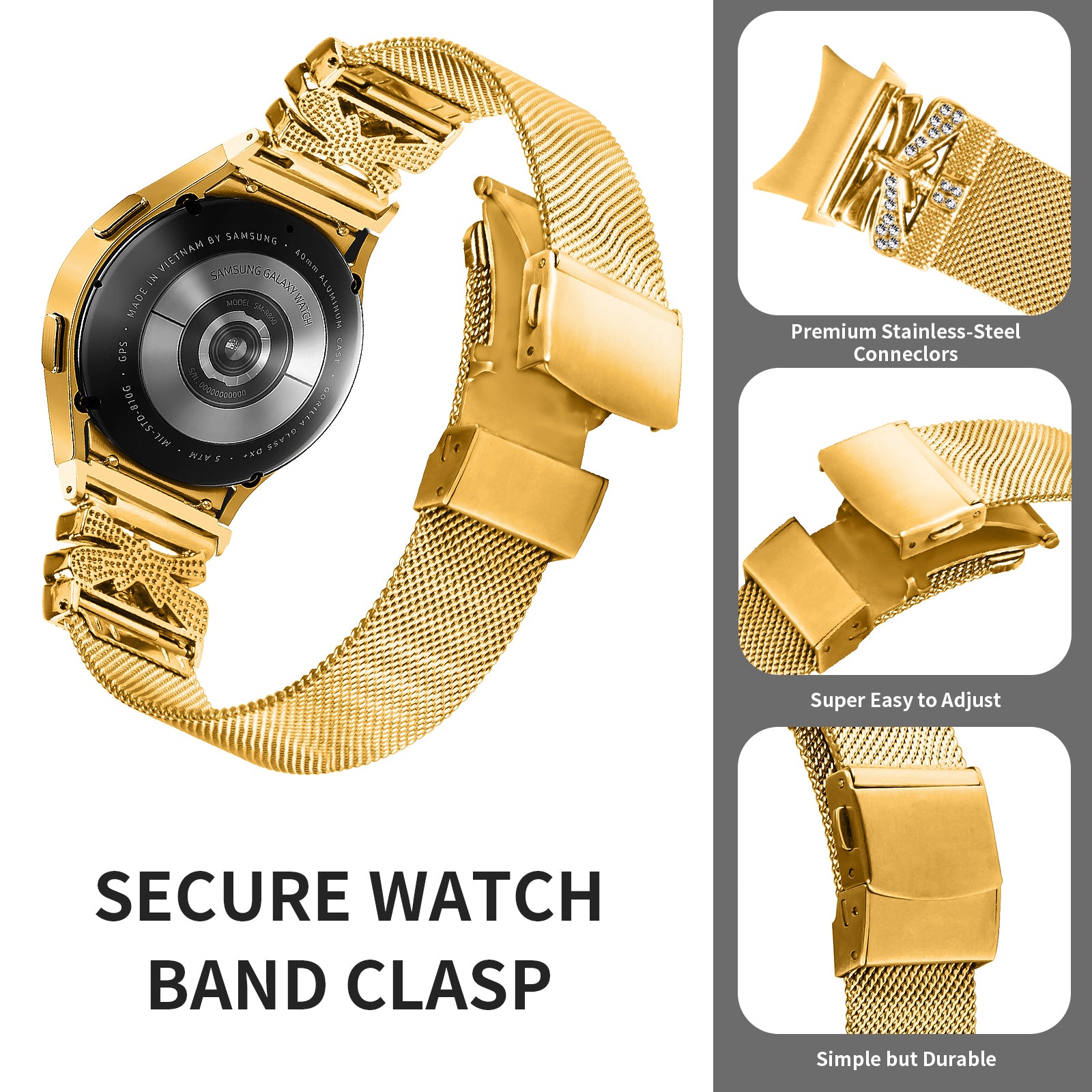 For Samsung Galaxy Watch6 / Watch6 Classic Rhinestone Stainless Steel Quick Release Watch Strap - Gold