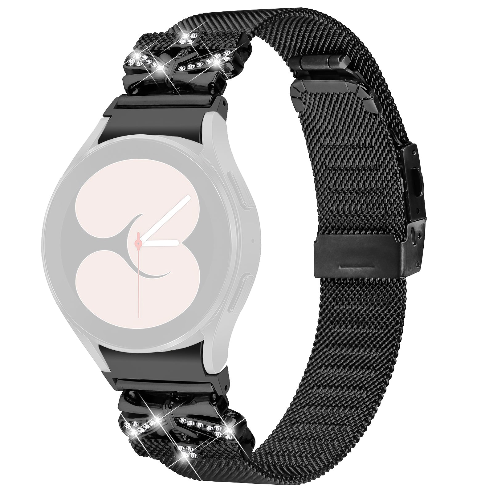 For Samsung Galaxy Watch4 / 5 / 5 Pro 40 / 44 / 45MM Quick Release Milanese Watch Strap Black Stainless Steel Band