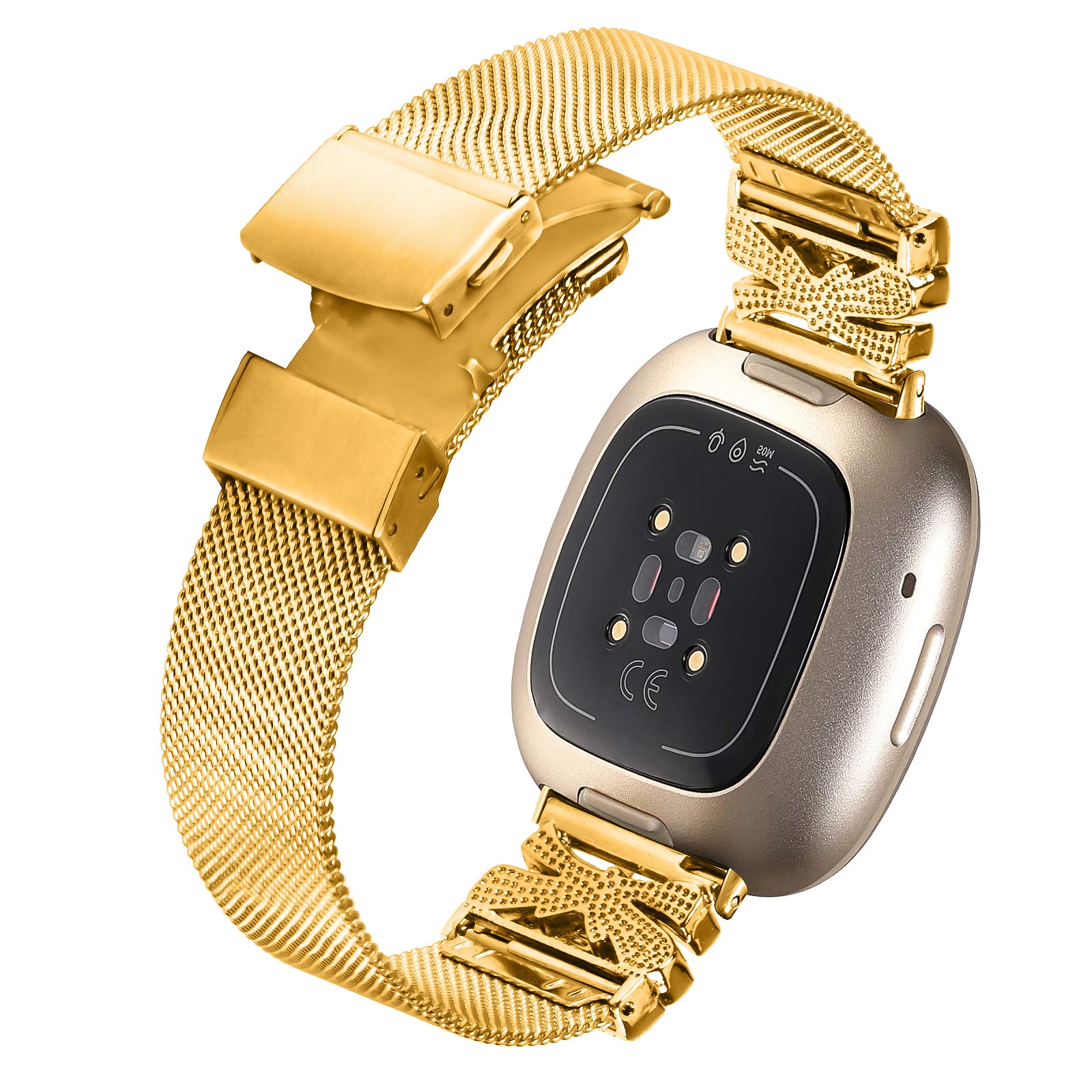 For Fitbit Versa 4 / Sense 2 Strap Rhinestone Decor Electroplating Stainless Steel Watch Band - Gold