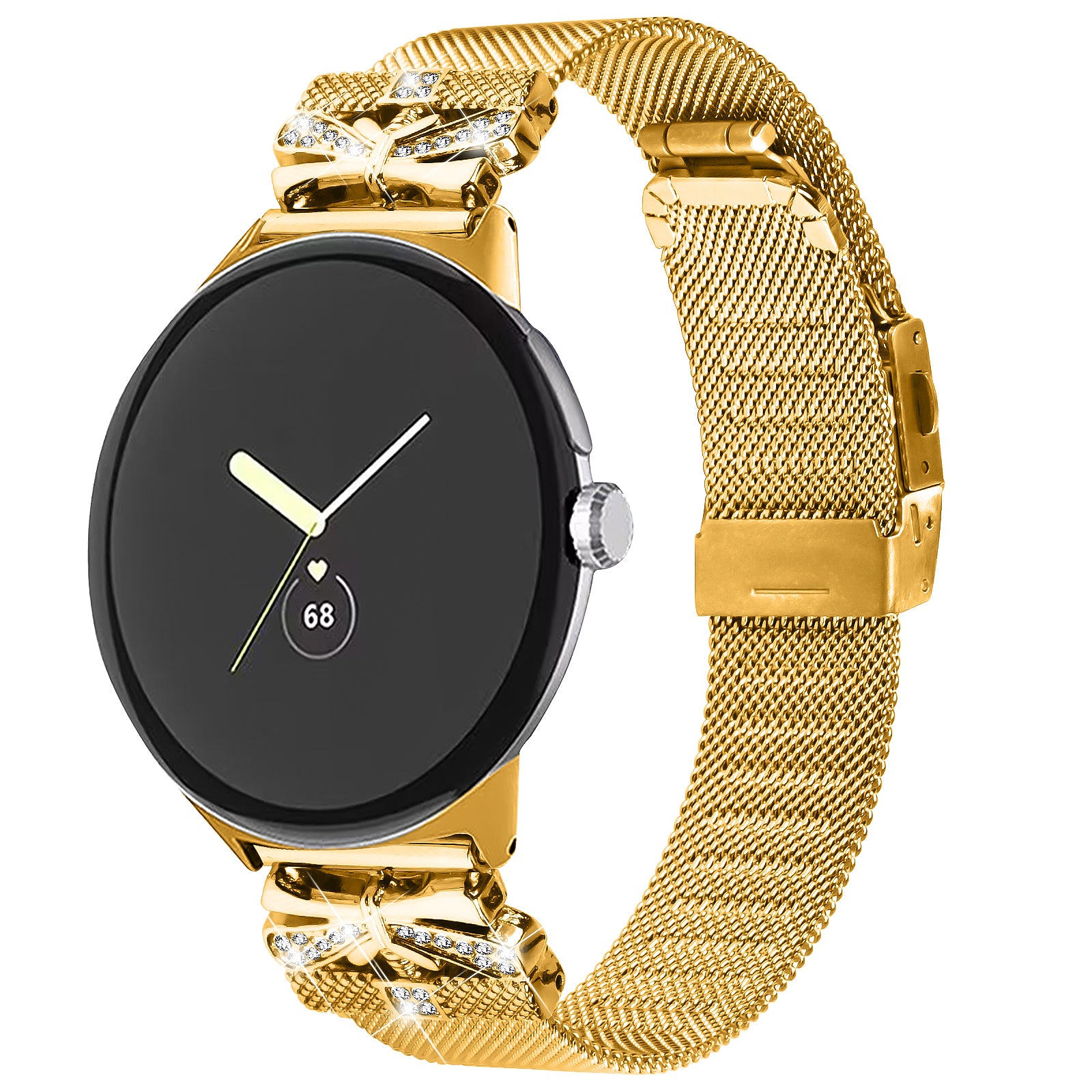 For Google Pixel Watch / Pixel Watch 2 Rhinestone Electroplating Stainless Steel Watch Band 20mm - Gold