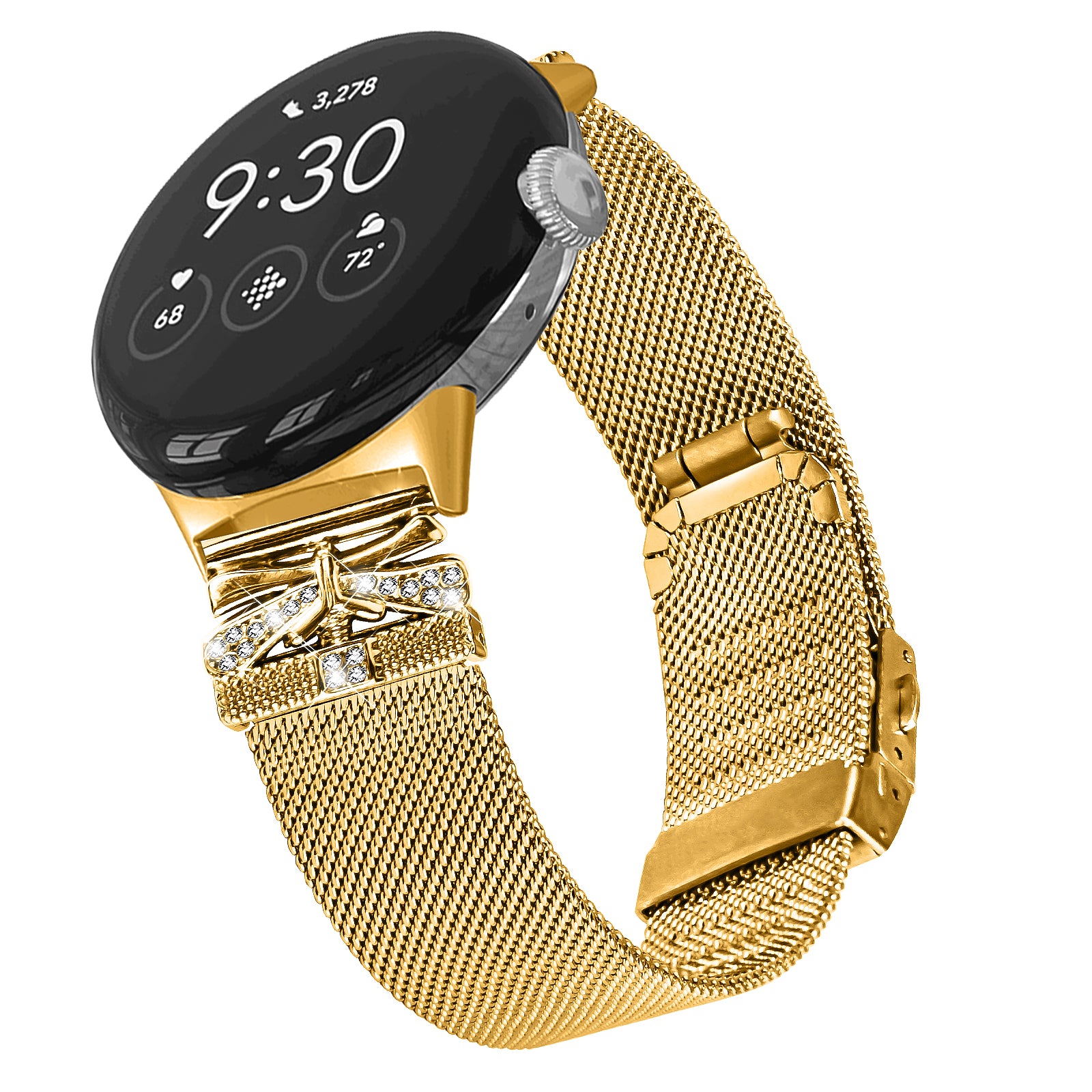 For Google Pixel Watch / Pixel Watch 2 Rhinestone Electroplating Stainless Steel Watch Band 20mm - Gold