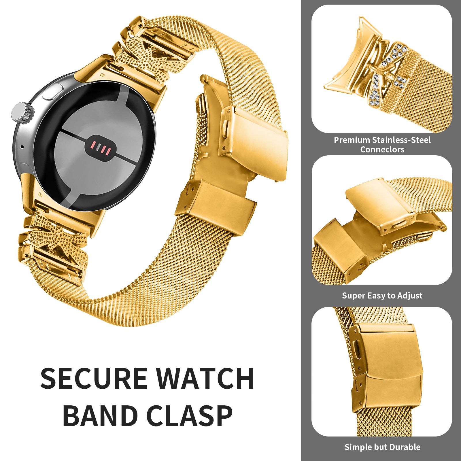For Google Pixel Watch / Pixel Watch 2 Rhinestone Electroplating Stainless Steel Watch Band 20mm - Gold