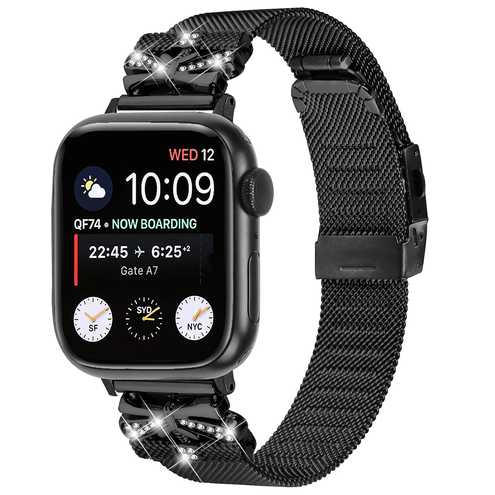 For Apple Watch Ultra 2 Ultra 49mm  /  Series 9 8 7 45mm  /  6 5 4 SE (2023) SE (2022) SE 44mm  /  3 2 1 42mm Rhinestone Decor Watchband - Black