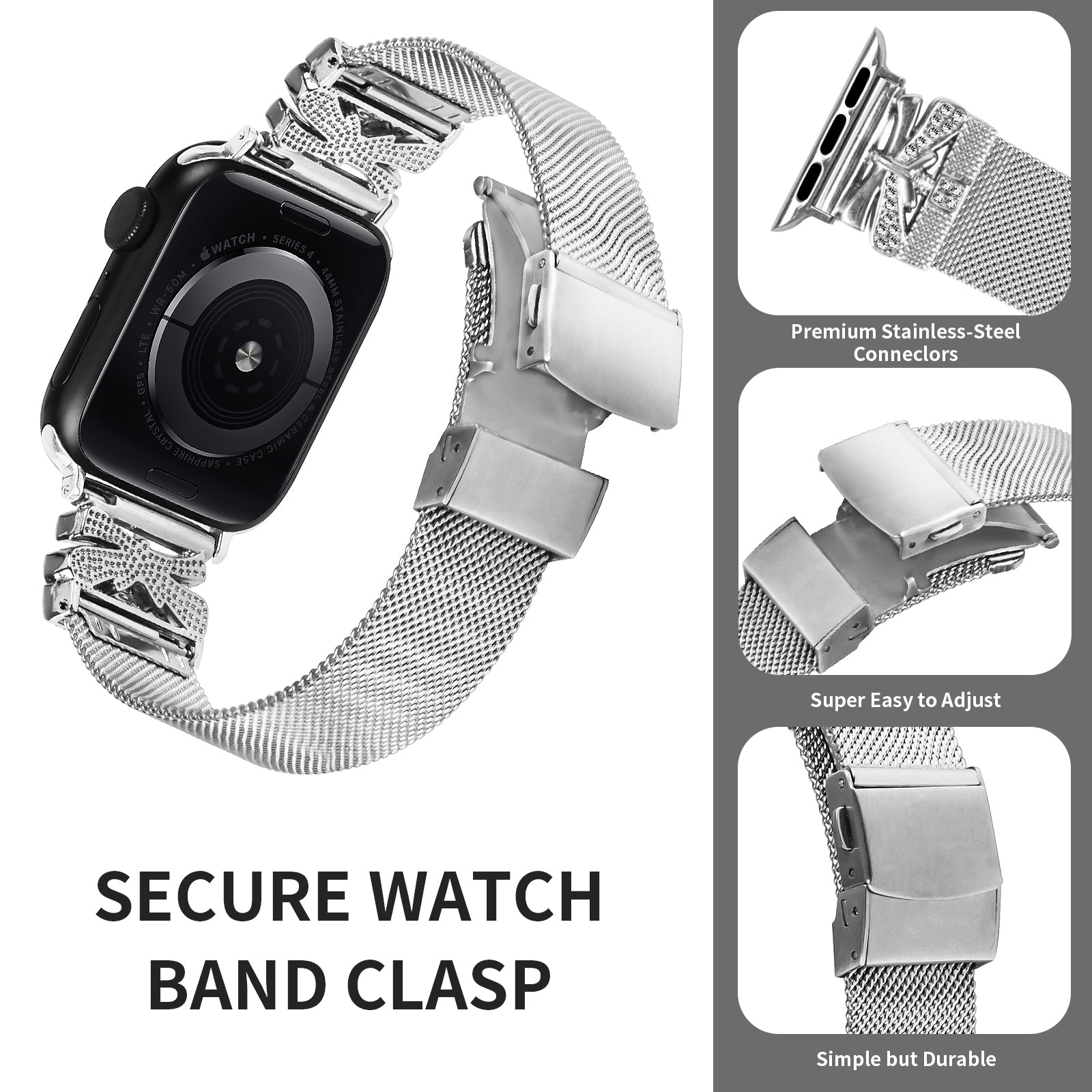 For Apple Watch Series 9 8 7 41mm  /  Series 6 5 4 SE SE (2022) SE (2023) 40mm  /  Series 3 2 1 38mm Stainless Steel Watch Strap - Silver
