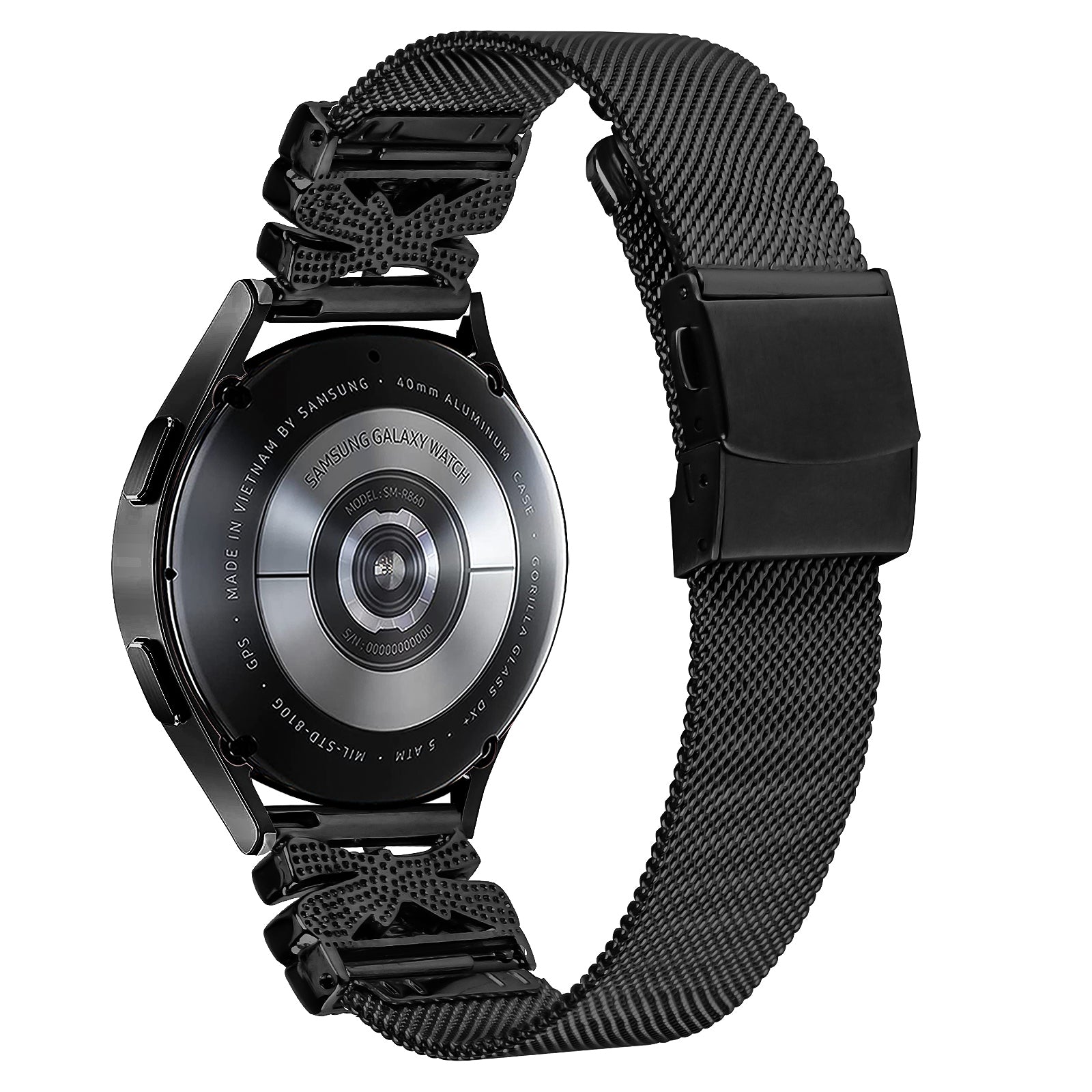 For Samsung Galaxy Watch Active / Active2 44mm / 40mm Milanese Band 20mm Butterfly Design Stainless Steel Strap - Black