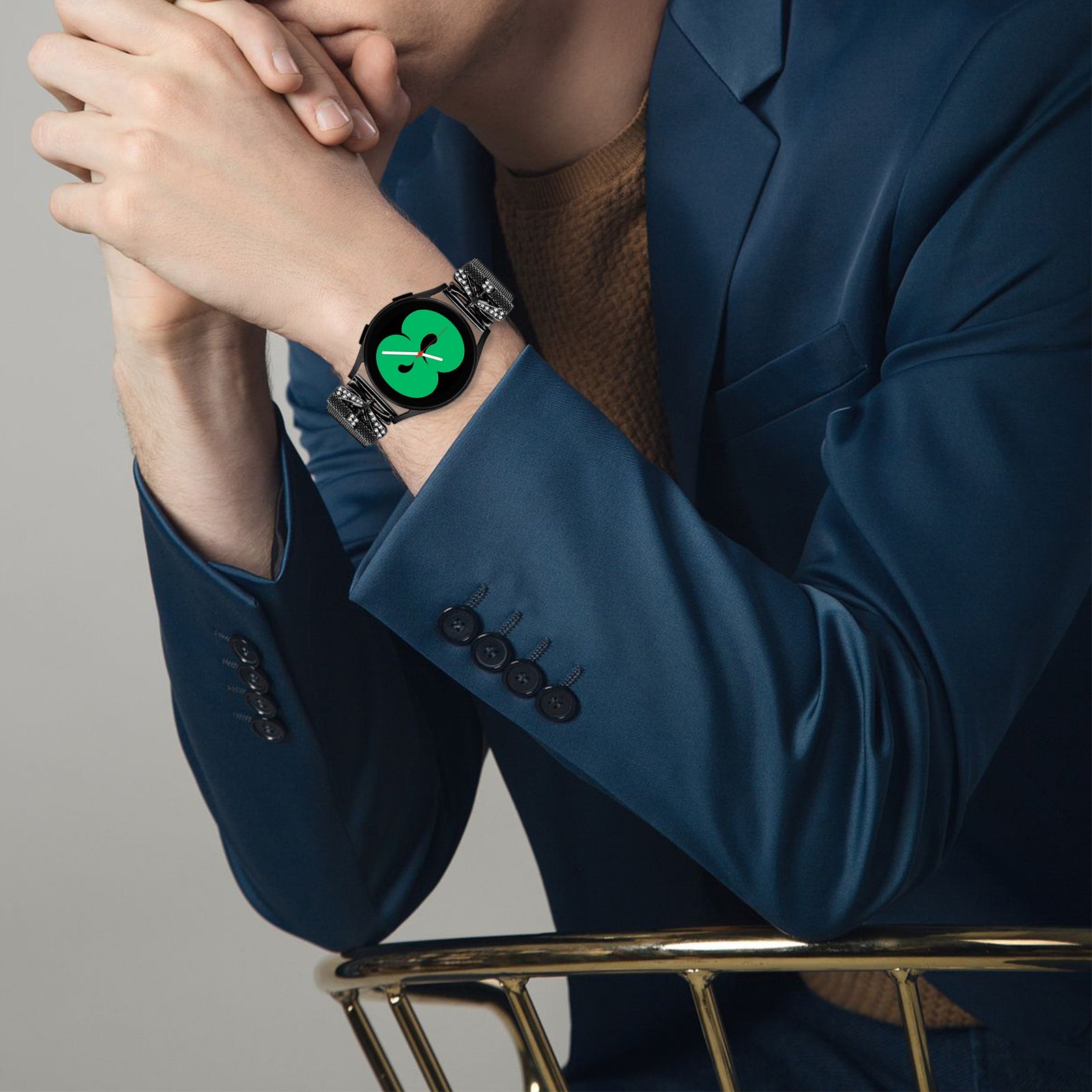 For Samsung Galaxy Watch Active / Active2 44mm / 40mm Milanese Band 20mm Butterfly Design Stainless Steel Strap - Black