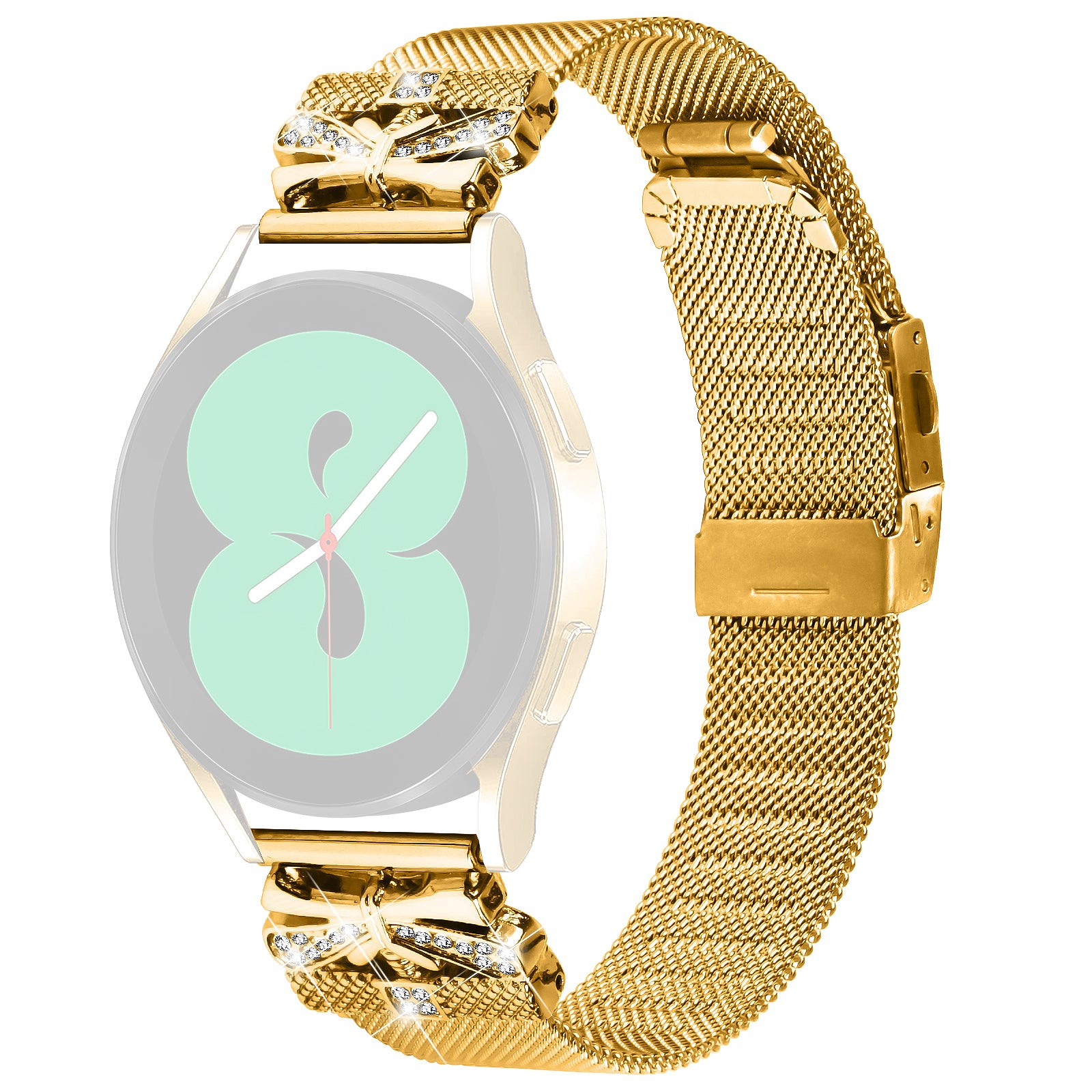 For Samsung Galaxy Watch Active / Active2 44mm / 40mm Butterfly Design Milanese Strap 20mm Stainless Steel Band - Gold