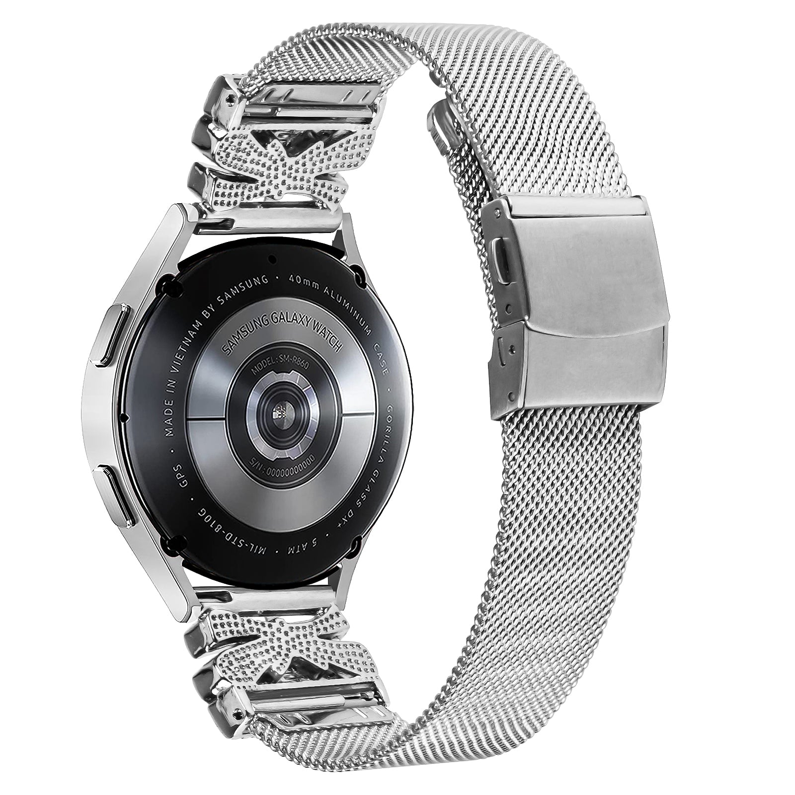 For Samsung Galaxy Watch3 41mm R850 Butterfly Design Milanese Band 20mm Stainless Steel Watch Strap - Silver