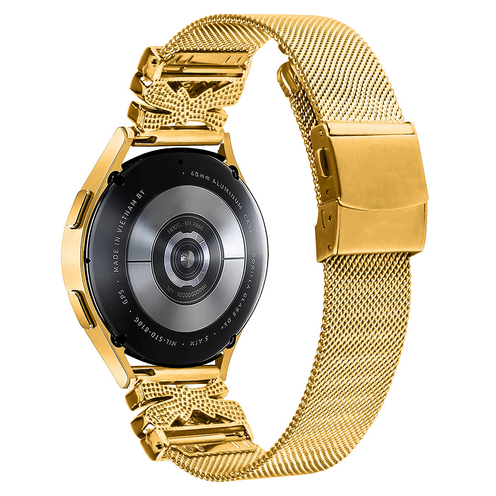 For Motorola Moto 360 42mm (2nd gen) Butterfly Design Stainless Steel Band 20mm Milanese Watch Strap - Gold