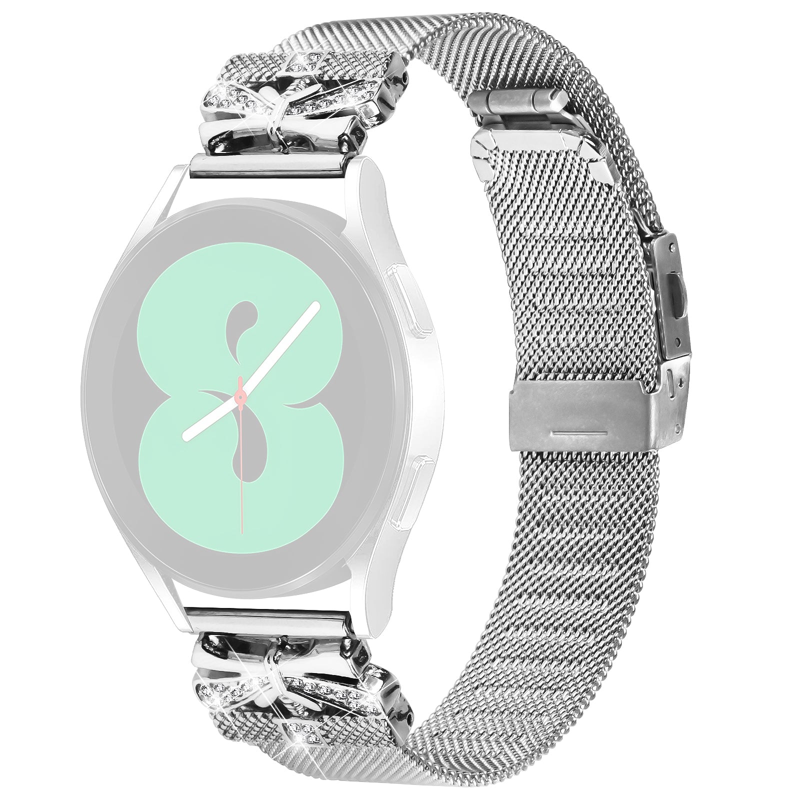 For Motorola Moto 360 42mm (2nd gen) Rhinestone Butterfly Milanese Band 20mm Stainless Steel Strap - Silver