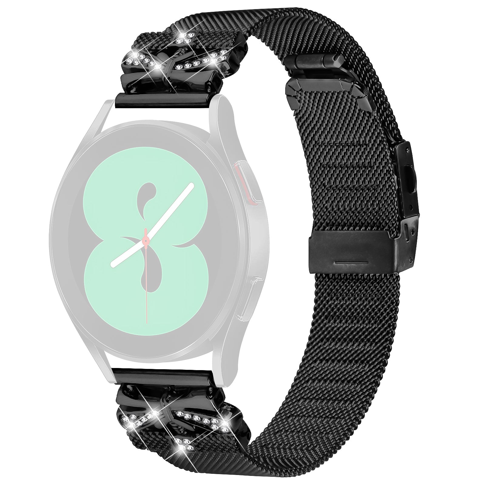 For TicWatch 2 / TicWatch E / TicWatch C2 (Black or Silver Dial) Milanese Mesh Band 20mm Butterfly Design Watch Strap - Black