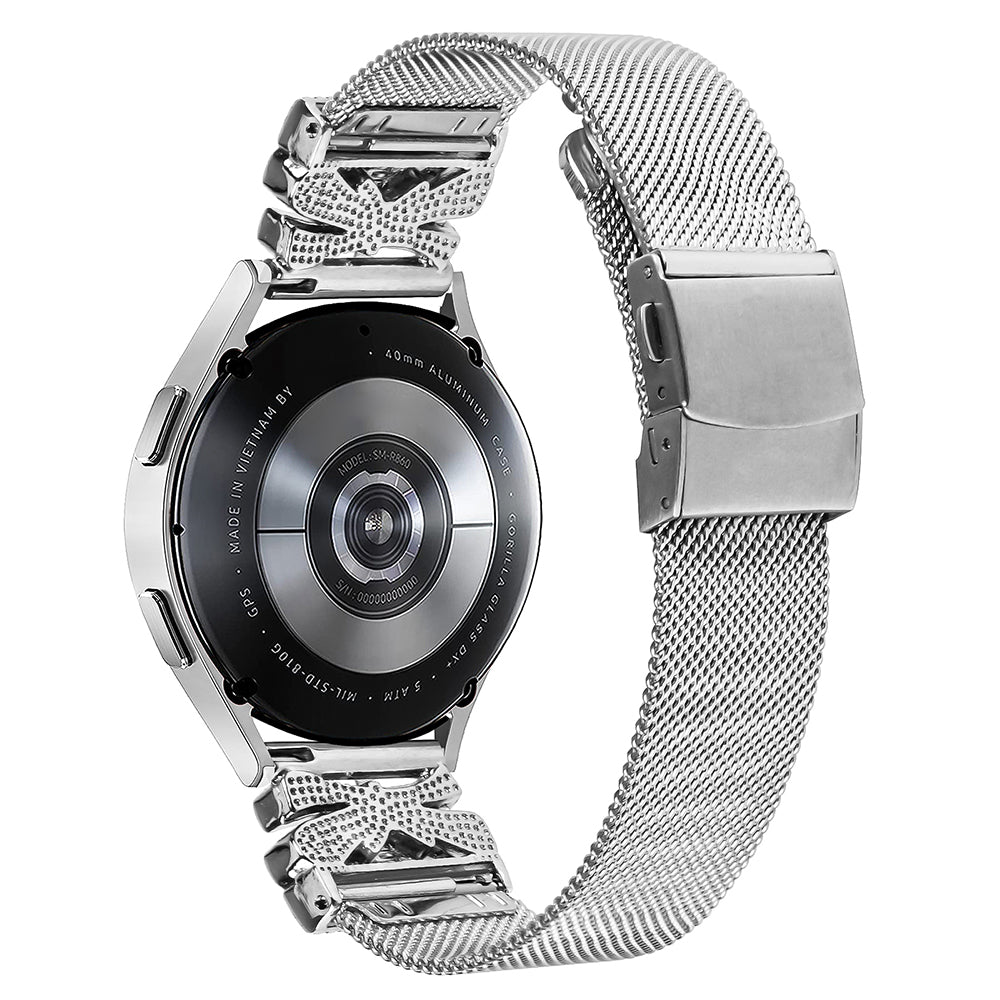 For TicWatch 2 / TicWatch E / TicWatch C2 (Black or Silver Dial) Butterfly Design Milanese Strap 20mm Replacement Band - Silver