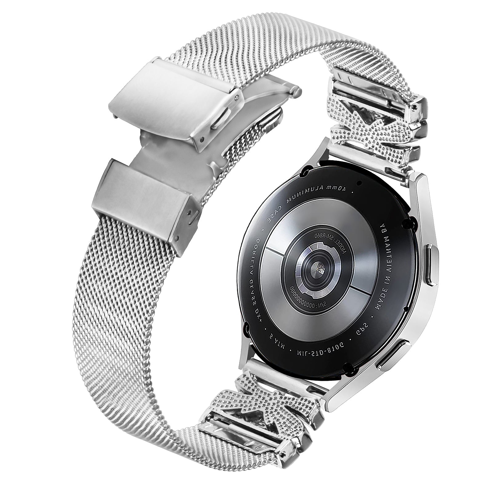 For TicWatch 2 / TicWatch E / TicWatch C2 (Black or Silver Dial) Butterfly Design Milanese Strap 20mm Replacement Band - Silver