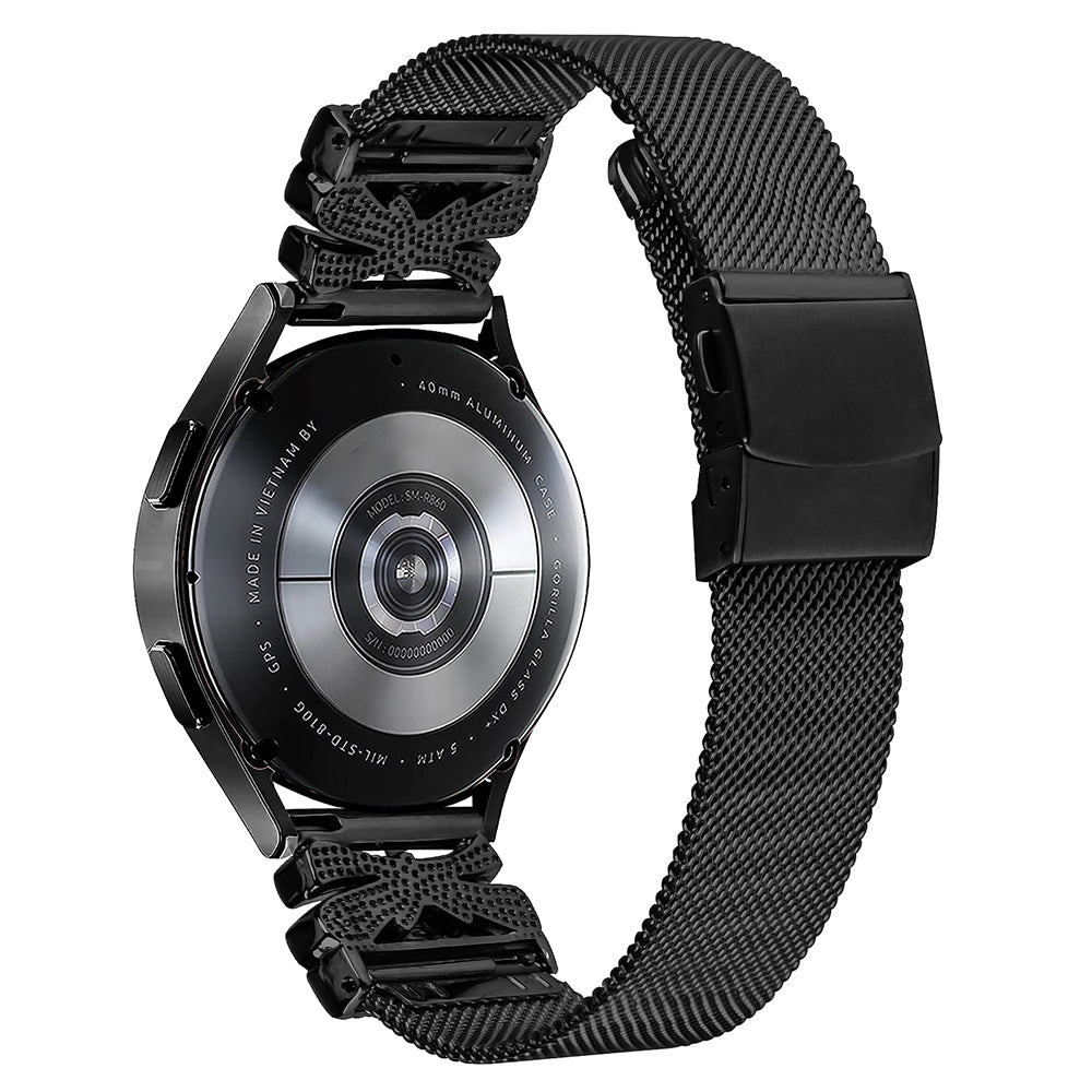 For Pebble Time Round / Pebble 2 Rhinestone Butterfly Stainless Steel Band 20mm Milanese Watch Strap - Black