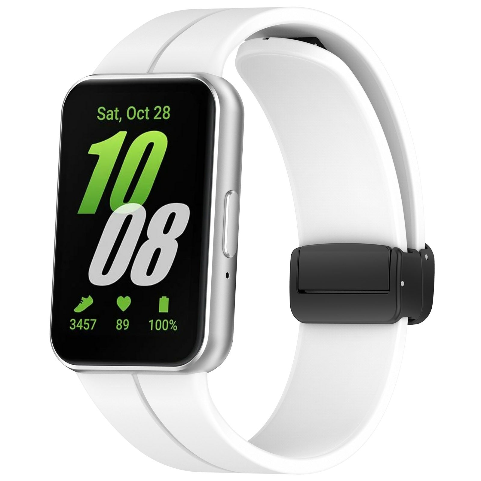 For Samsung Galaxy Fit3 Silicone Watch Band Folding Buckle Sport Replacement Straps - White