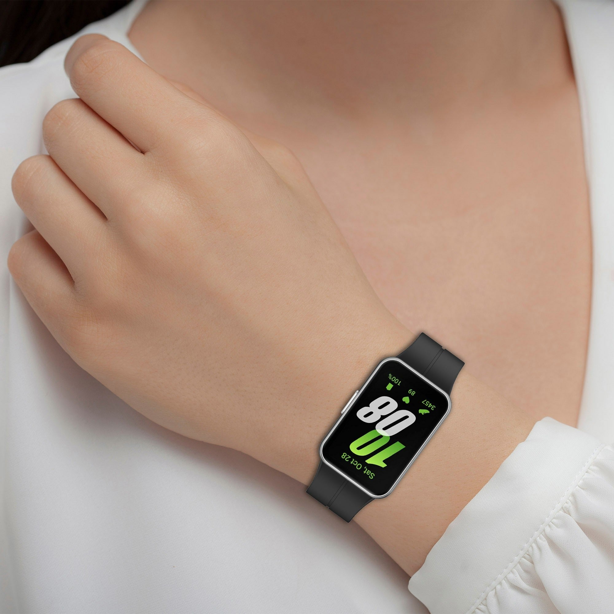 For Samsung Galaxy Fit3 Silicone Watch Band Folding Buckle Sport Replacement Straps - White