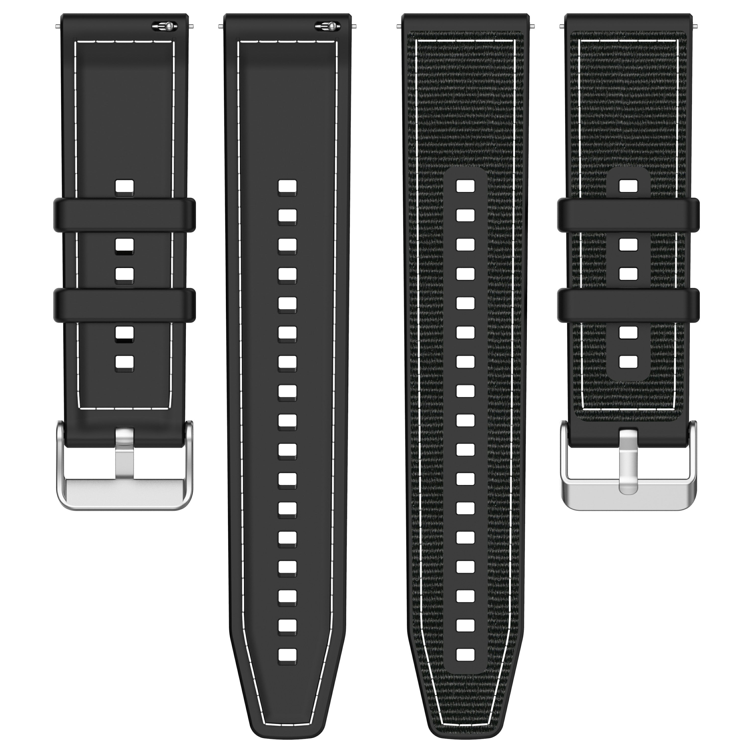 For Samsung Galaxy Watch3 45mm / Huawei Watch GT 4 46mm Watch Strap 22mm Silicone+Nylon Wrist Band - Black