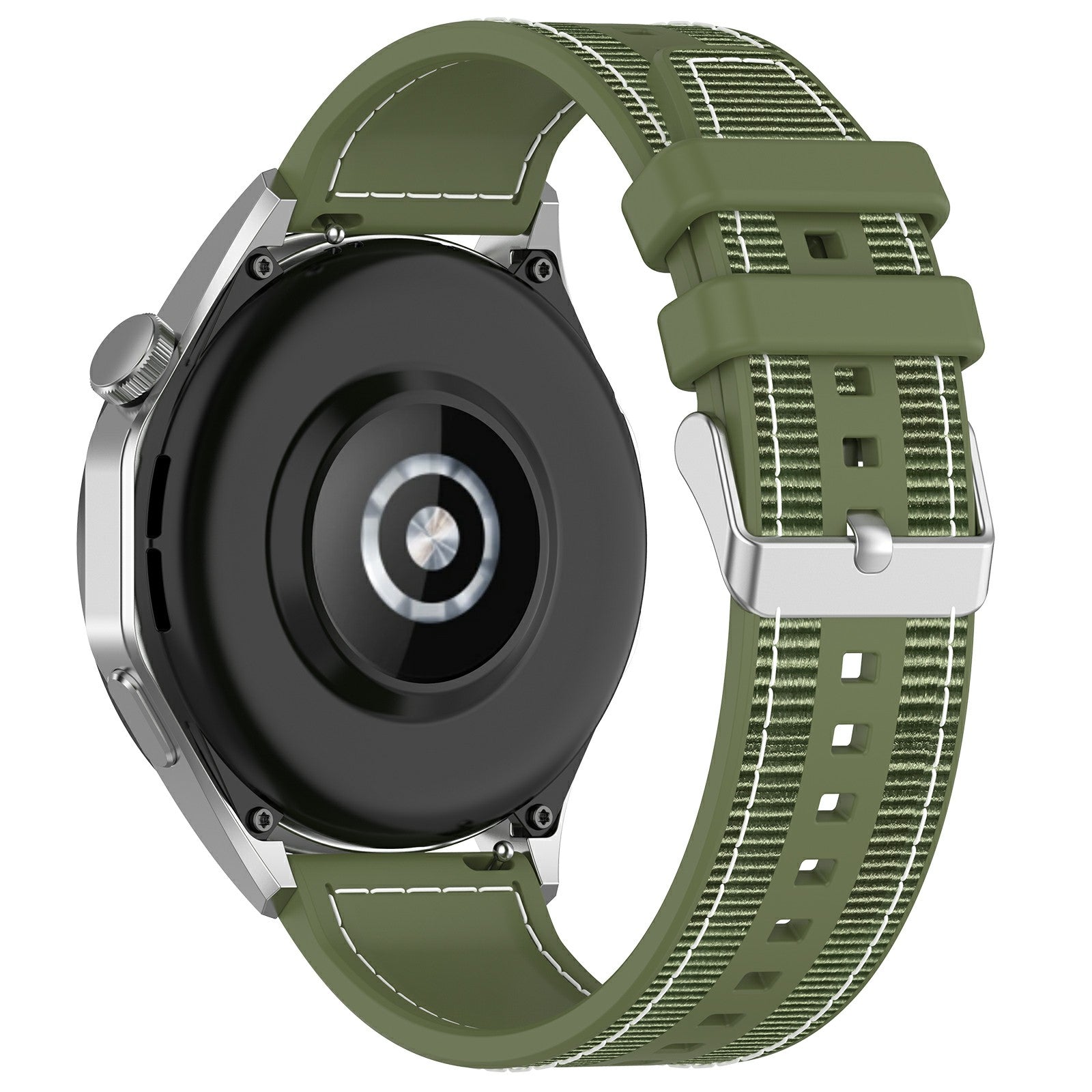 For Samsung Galaxy Watch3 45mm / Huawei Watch GT 4 46mm Watch Strap 22mm Silicone+Nylon Wrist Band - Black