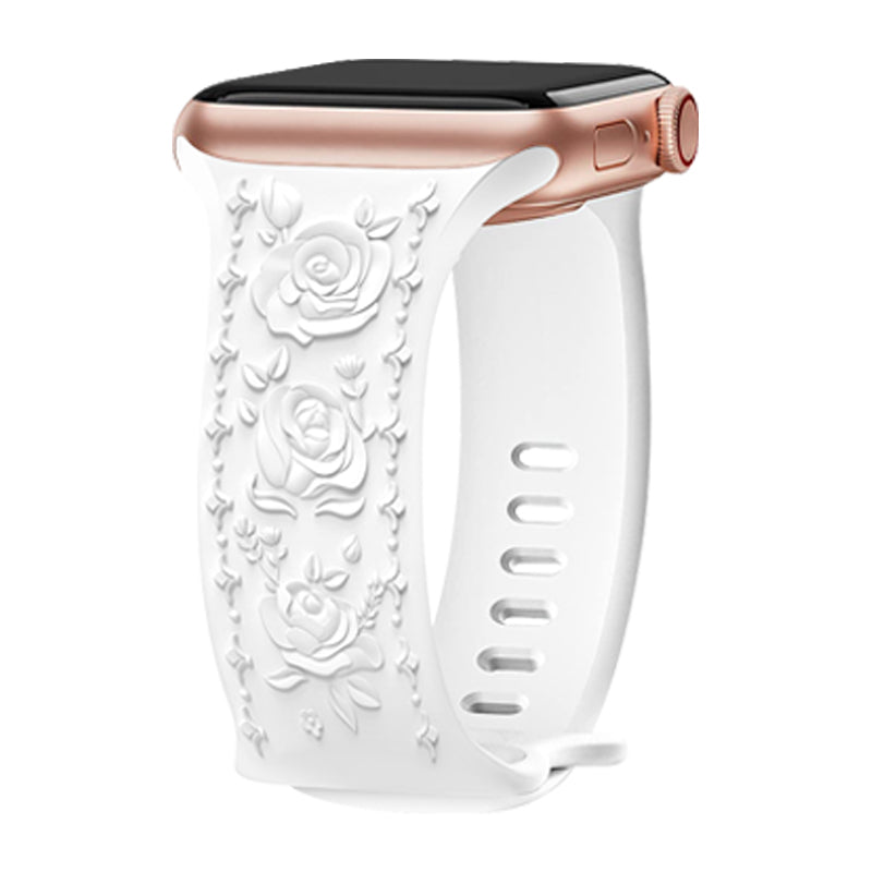 Embossing Strap for Apple Watch Ultra 2 Ultra 49mm / Series 9 8 7 45mm / 6 5 4 SE (2022) SE (2023) SE 44mm / 3 2 1 42mm Silicone Band - White