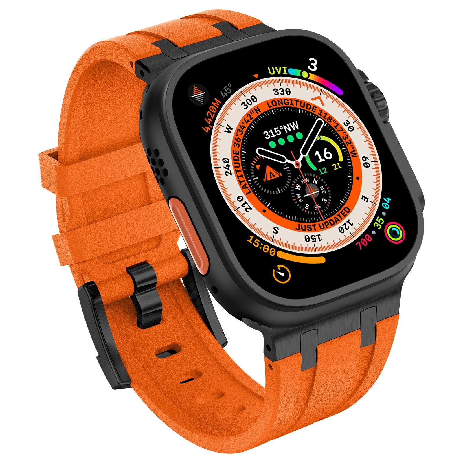 For Apple Watch Ultra 2 Ultra 49mm  /  Series 9 8 7 45mm  /  6 5 4 SE SE (2022) SE (2023) 44mm  /  3 2 1 42mm Stone Texture Strap - Black+Orange