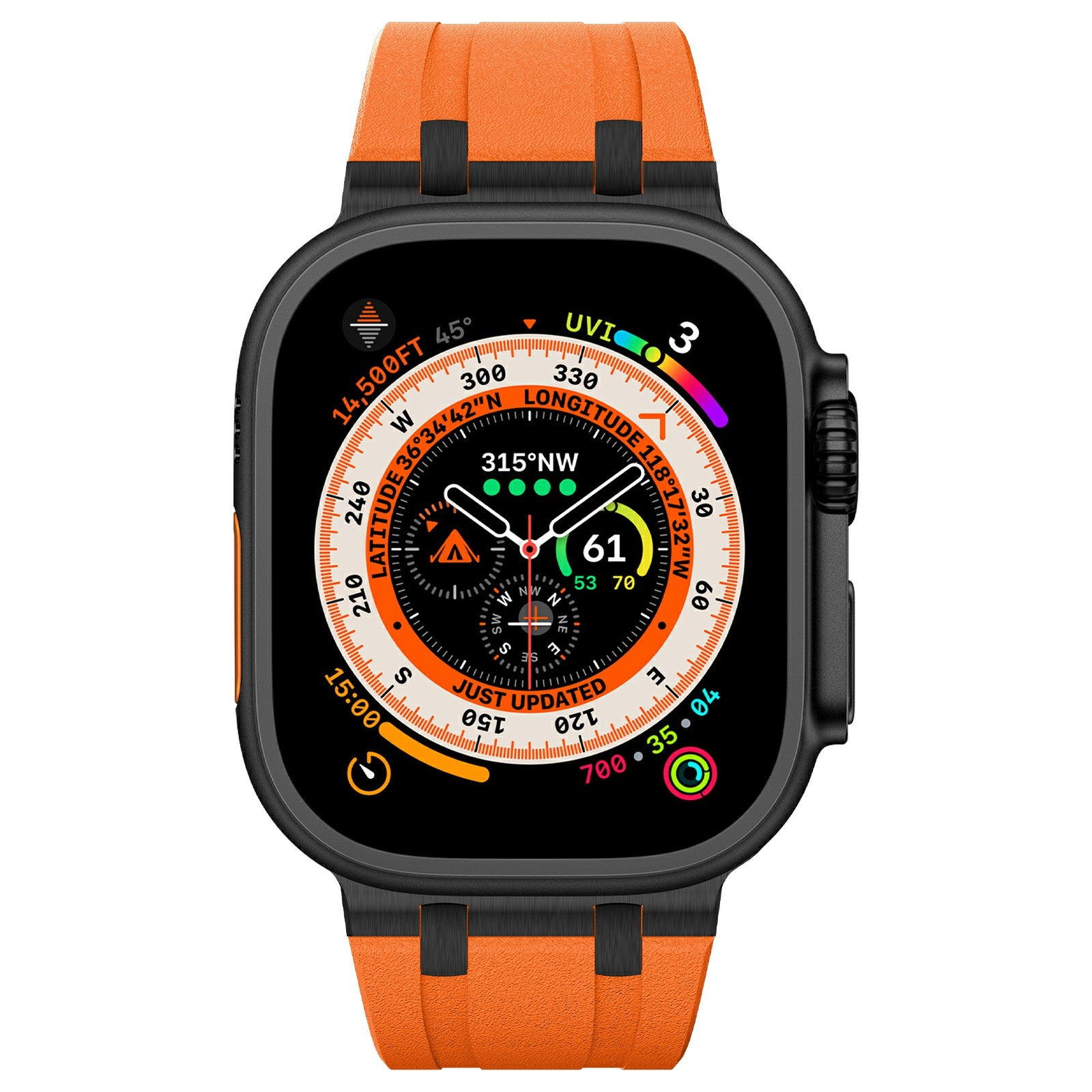 For Apple Watch Ultra 2 Ultra 49mm  /  Series 9 8 7 45mm  /  6 5 4 SE SE (2022) SE (2023) 44mm  /  3 2 1 42mm Stone Texture Strap - Black+Orange