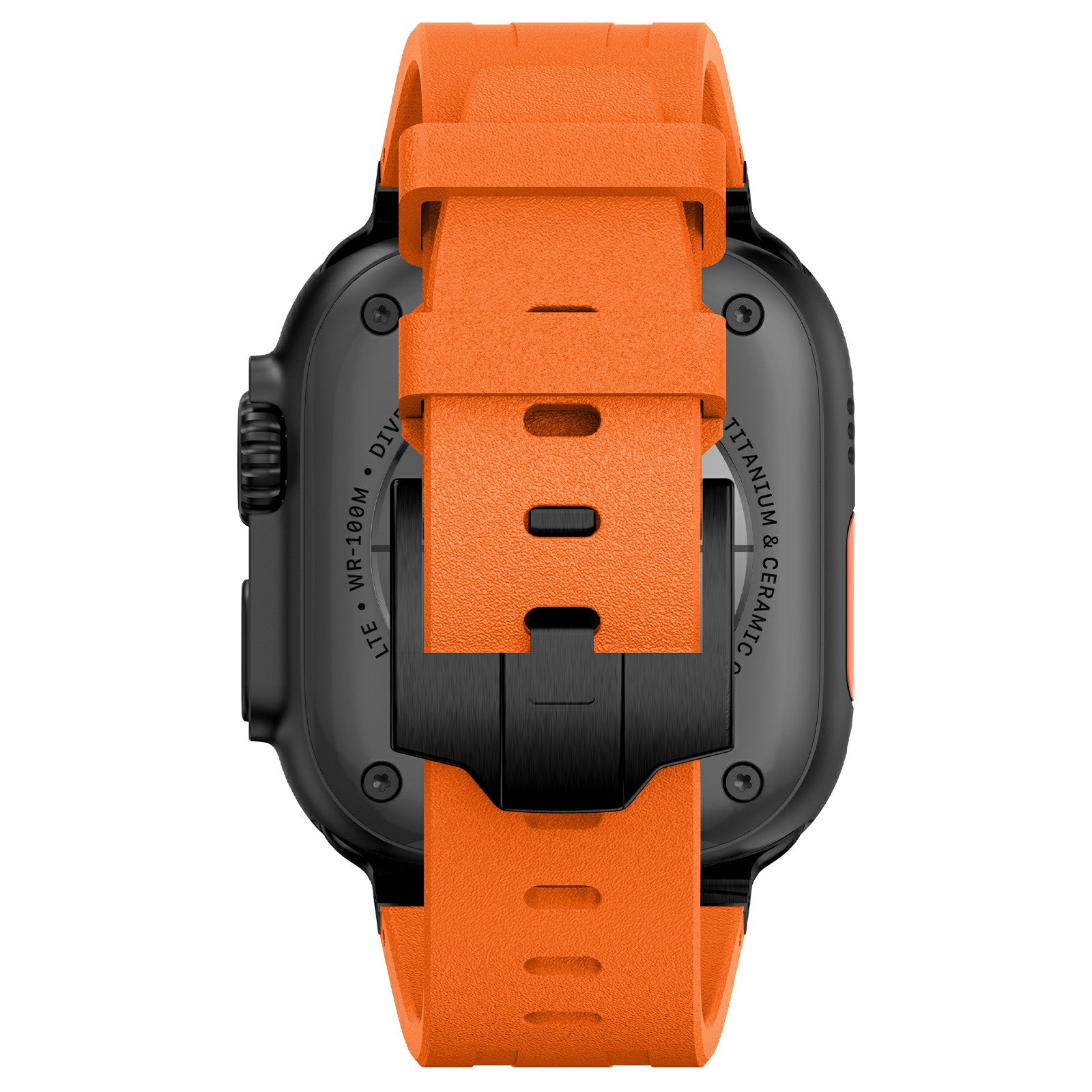 For Apple Watch Ultra 2 Ultra 49mm  /  Series 9 8 7 45mm  /  6 5 4 SE SE (2022) SE (2023) 44mm  /  3 2 1 42mm Stone Texture Strap - Black+Orange