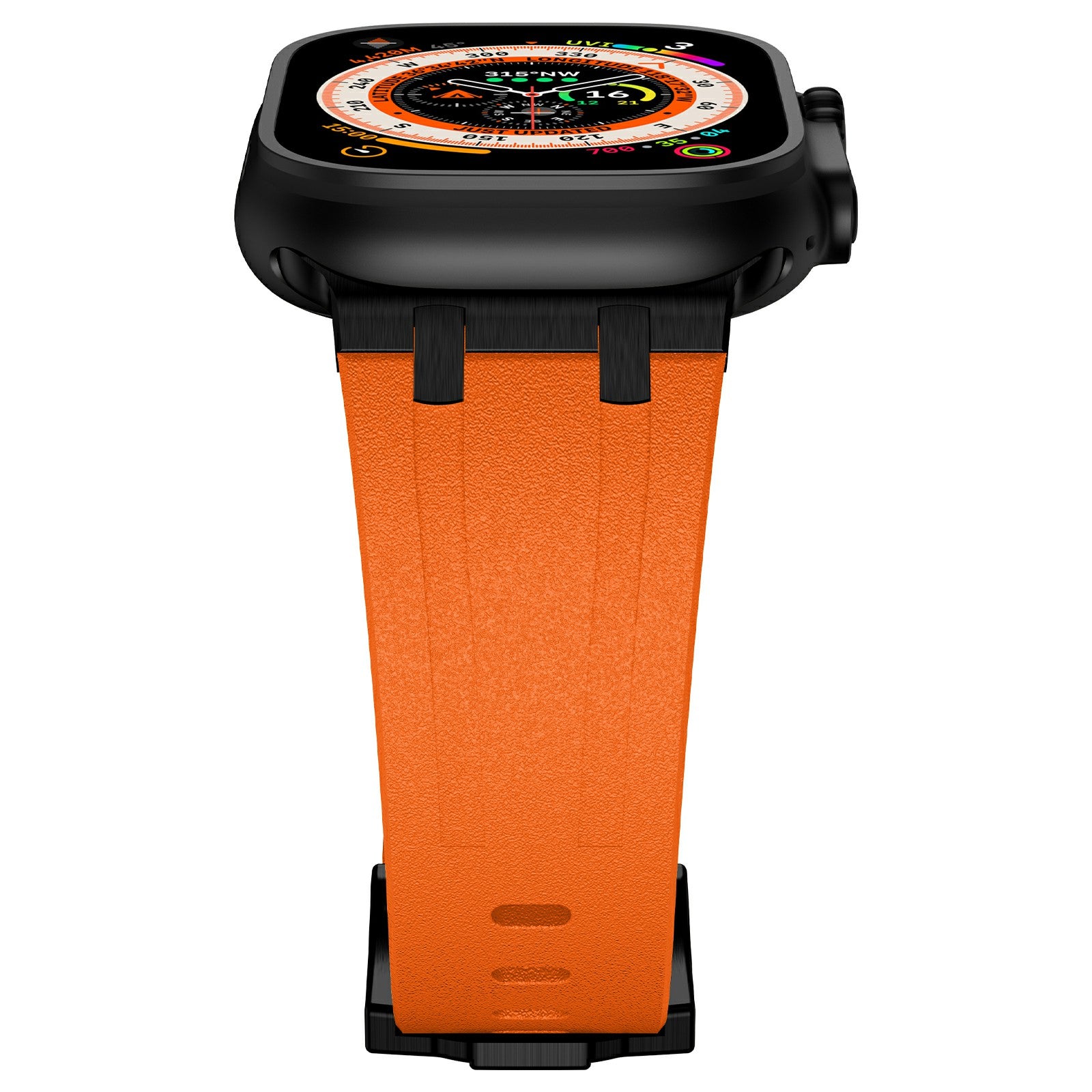For Apple Watch Ultra 2 Ultra 49mm  /  Series 9 8 7 45mm  /  6 5 4 SE SE (2022) SE (2023) 44mm  /  3 2 1 42mm Stone Texture Strap - Black+Orange