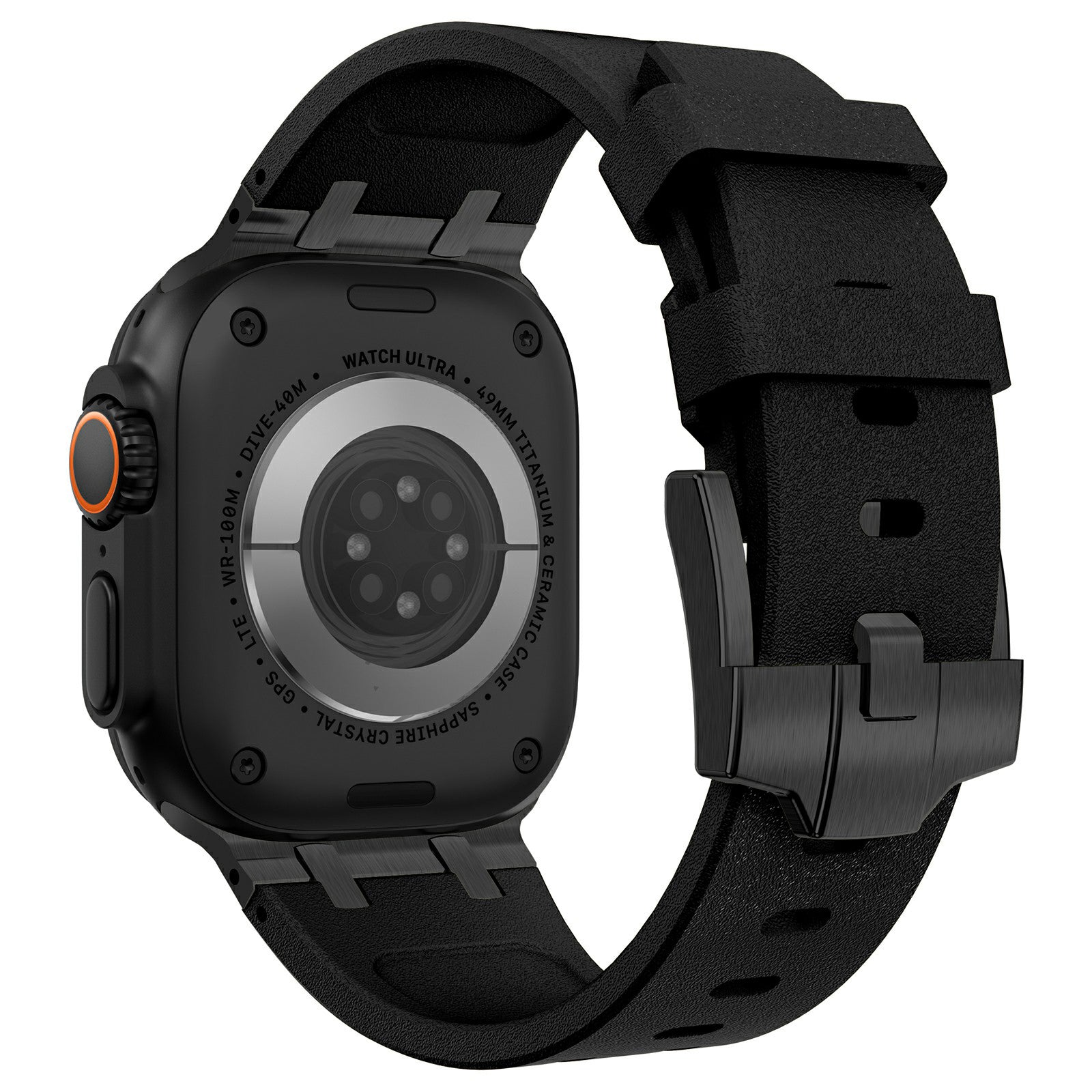 For Apple Watch Ultra 2 Ultra 49mm  /  Series 9 8 7 45mm  /  6 5 4 SE SE (2022) SE (2023) 44mm  /  3 2 1 42mm Stone Texture Strap - Black+Orange