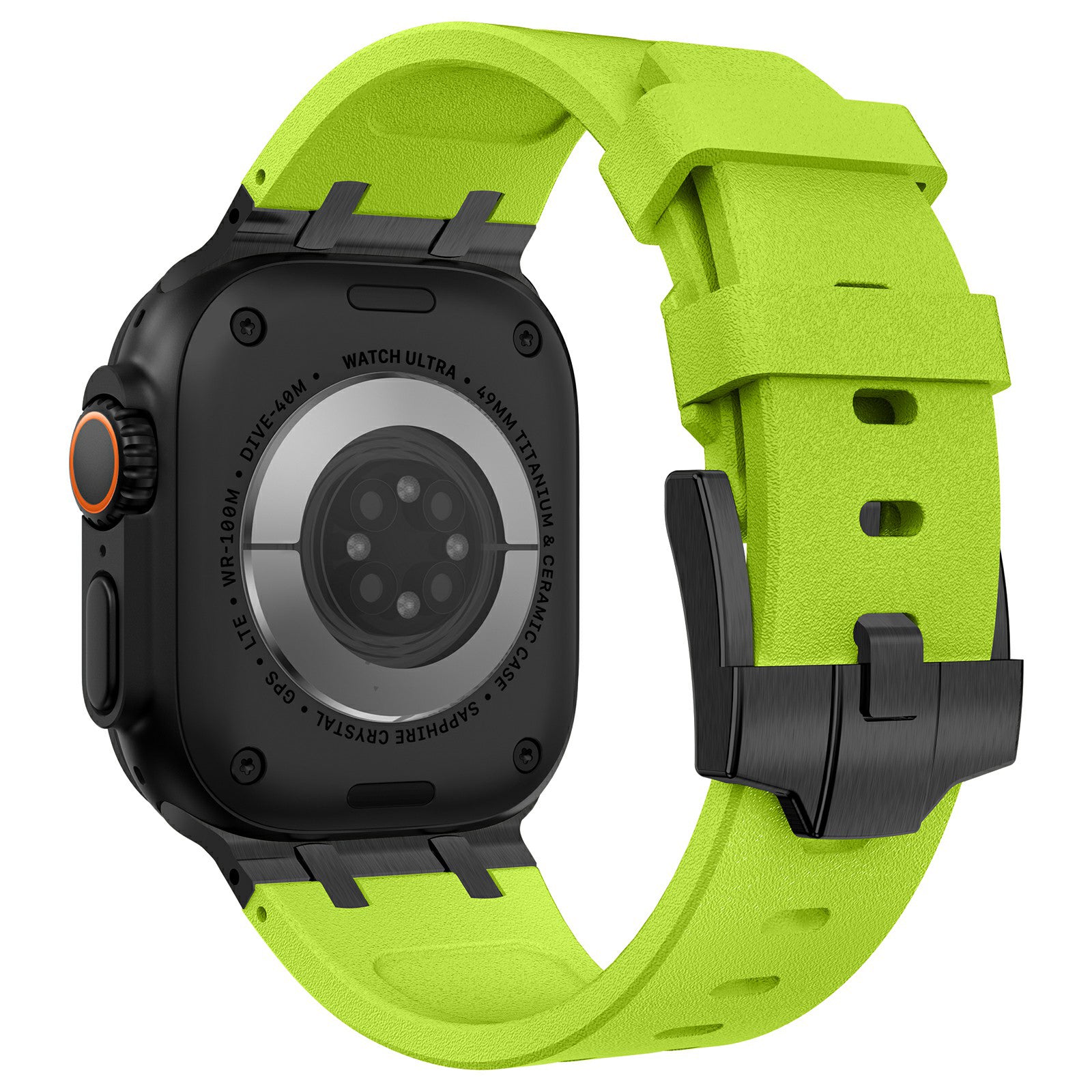 For Apple Watch Ultra 2 Ultra 49mm  /  Series 9 8 7 45mm  /  6 5 4 SE SE (2022) SE (2023) 44mm  /  3 2 1 42mm Stone Texture Strap - Black+Orange