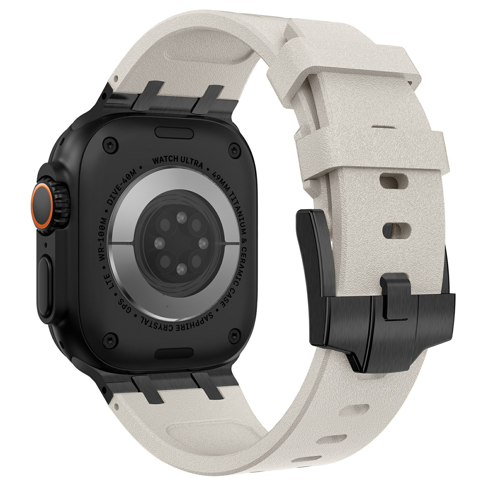 For Apple Watch Ultra 2 Ultra 49mm  /  Series 9 8 7 45mm  /  6 5 4 SE SE (2022) SE (2023) 44mm  /  3 2 1 42mm Stone Texture Strap - Black+Orange