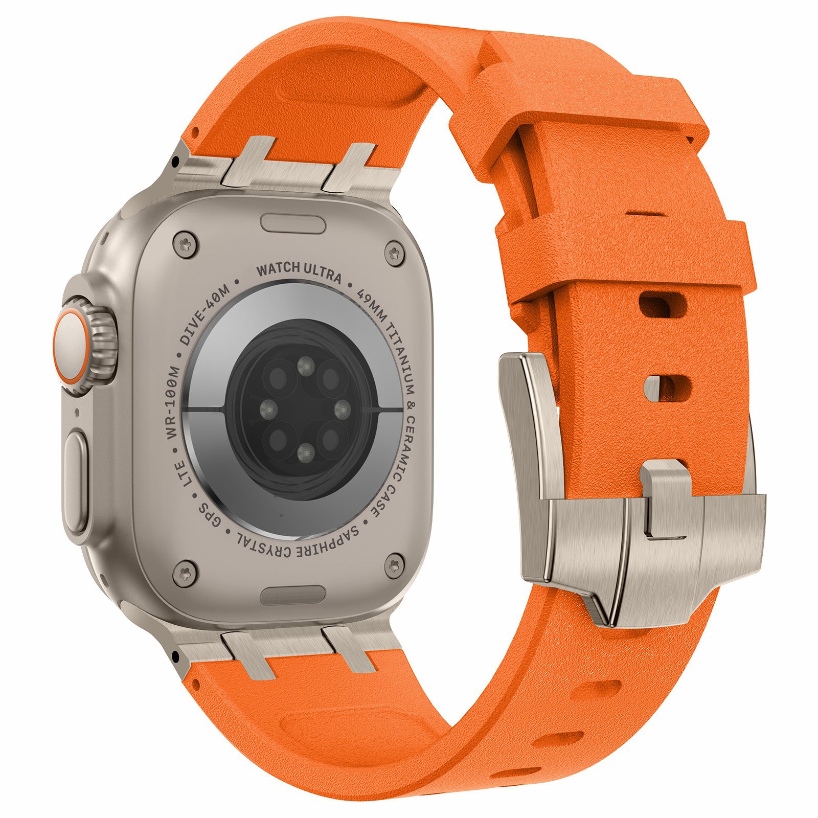 For Apple Watch Ultra 2 Ultra 49mm  /  Series 9 8 7 45mm  /  6 5 4 SE SE (2022) SE (2023) 44mm  /  3 2 1 42mm Stone Texture Strap - Black+Orange