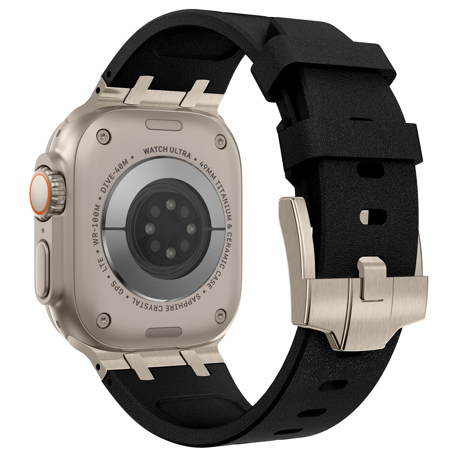 For Apple Watch Ultra 2 Ultra 49mm  /  Series 9 8 7 45mm  /  6 5 4 SE SE (2022) SE (2023) 44mm  /  3 2 1 42mm Stone Texture Strap - Black+Orange