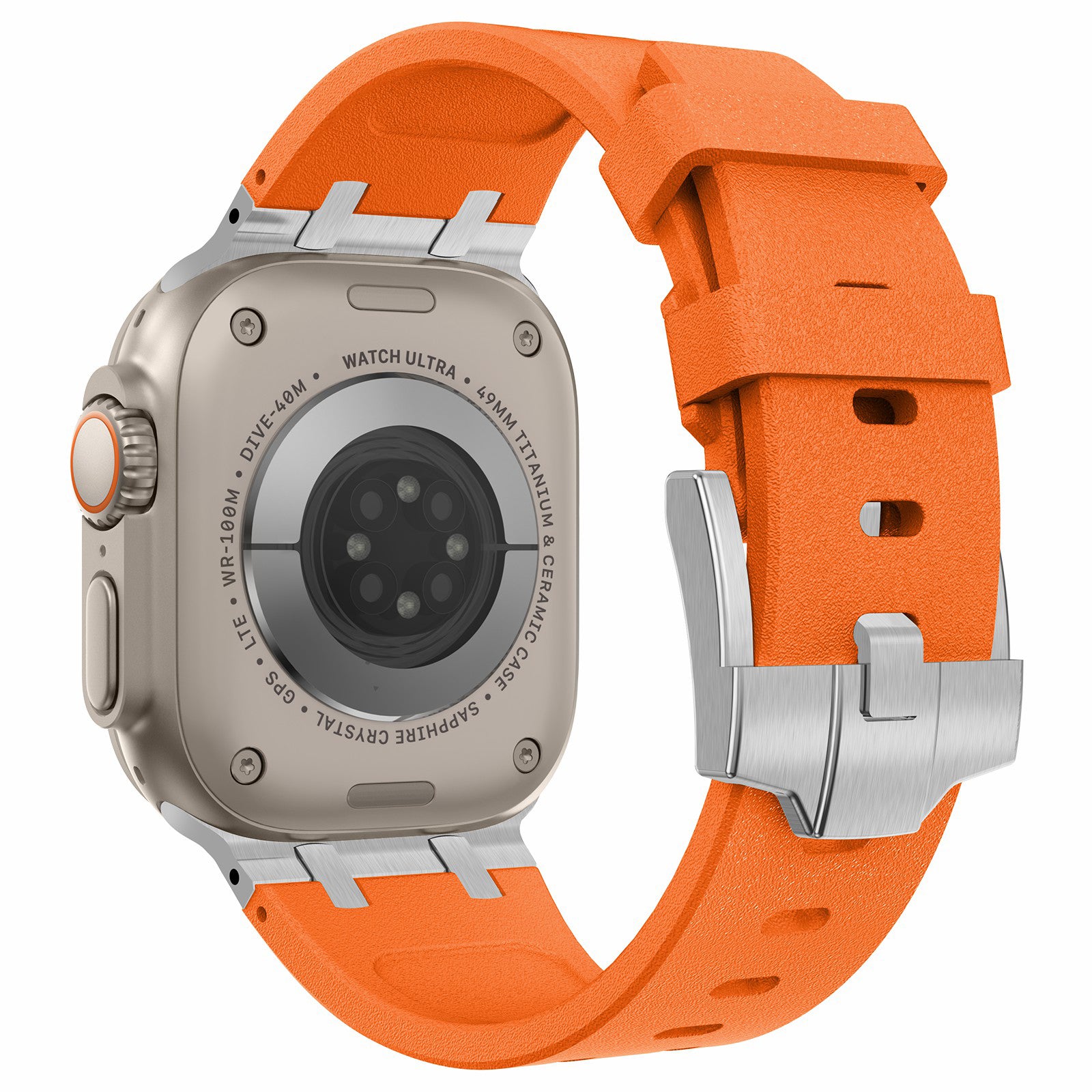 For Apple Watch Ultra 2 Ultra 49mm  /  Series 9 8 7 45mm  /  6 5 4 SE SE (2022) SE (2023) 44mm  /  3 2 1 42mm Stone Texture Strap - Black+Orange