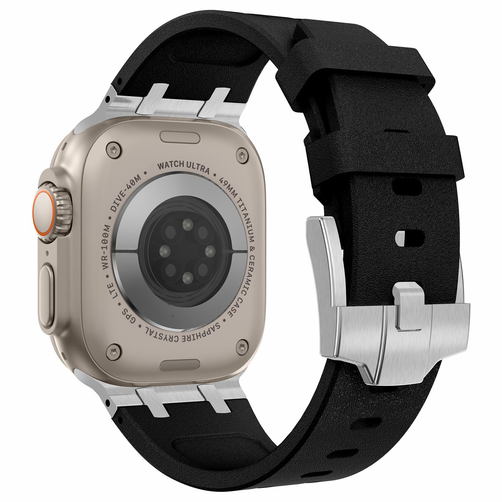For Apple Watch Ultra 2 Ultra 49mm  /  Series 9 8 7 45mm  /  6 5 4 SE SE (2022) SE (2023) 44mm  /  3 2 1 42mm Stone Texture Strap - Black+Orange