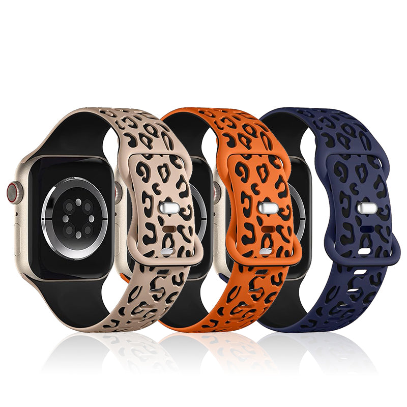 For Apple Watch Ultra 2 Ultra 49mm / Series 9 8 7 45mm / 6 5 4 SE (2022) SE (2023) SE 44mm / 3 2 1 42mm Leopard Watch Strap - White+Black