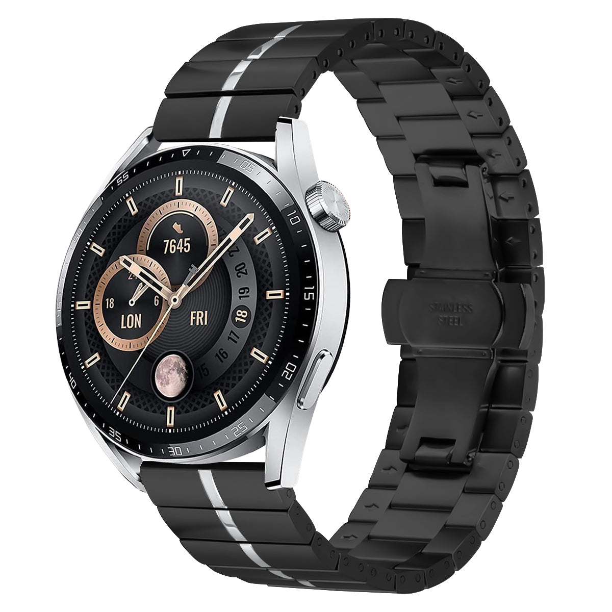 For Samsung Galaxy Watch 46mm Line Splicing Butterfly Buckle Stainless Steel Watch Strap - Black+Silver