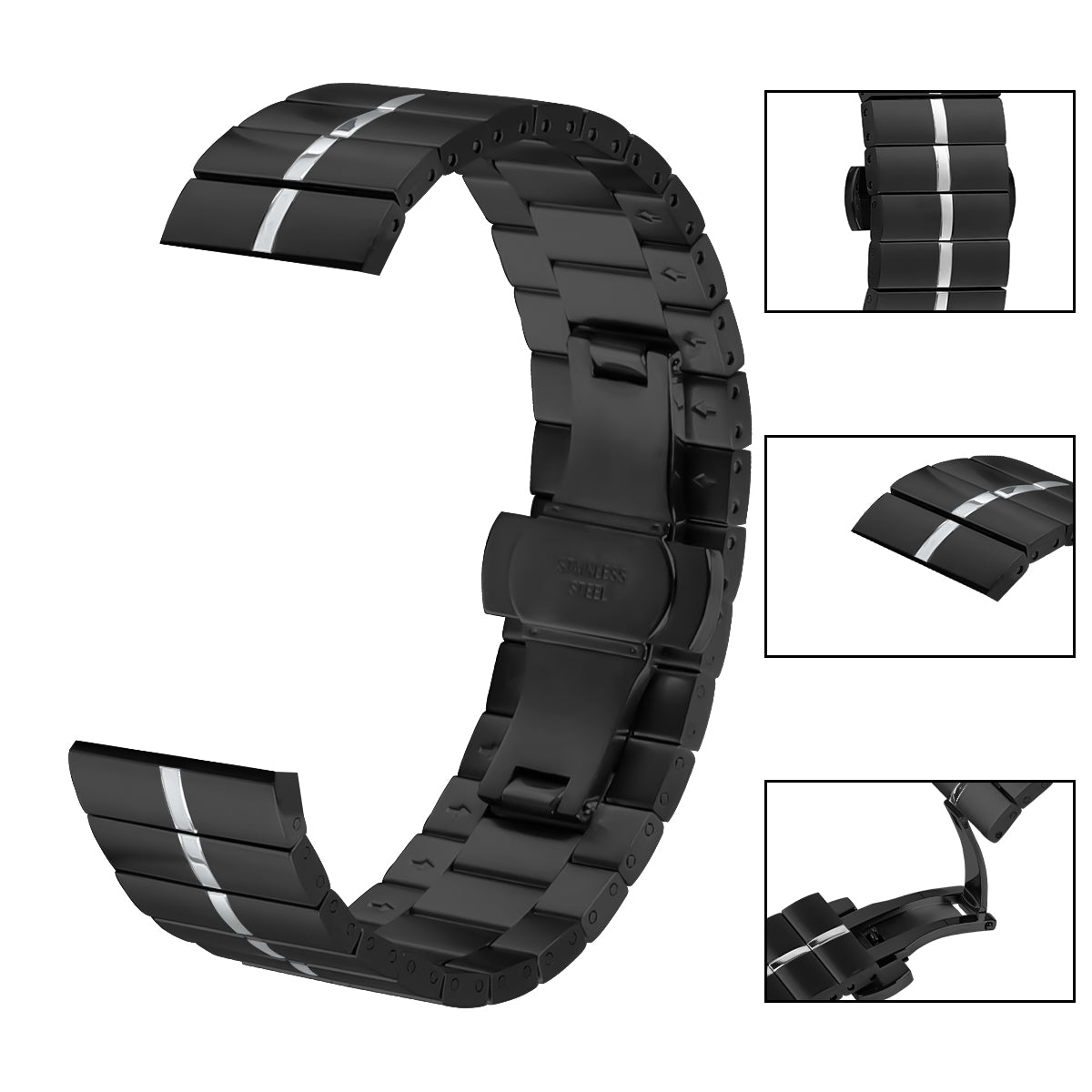 For Samsung Galaxy Watch 46mm Line Splicing Butterfly Buckle Stainless Steel Watch Strap - Black+Silver