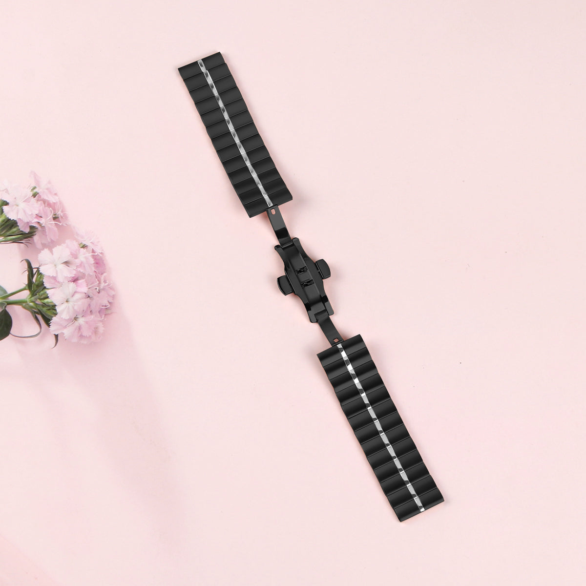 For Samsung Galaxy Watch 46mm Line Splicing Butterfly Buckle Stainless Steel Watch Strap - Black+Silver