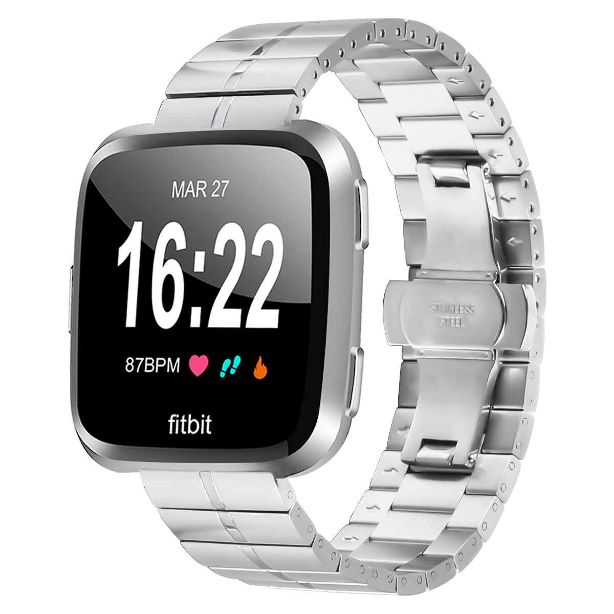 For Fitbit Versa Lite / Versa / Versa 2 Buckle Design Bracelet Silver Stainless Steel Watch Strap
