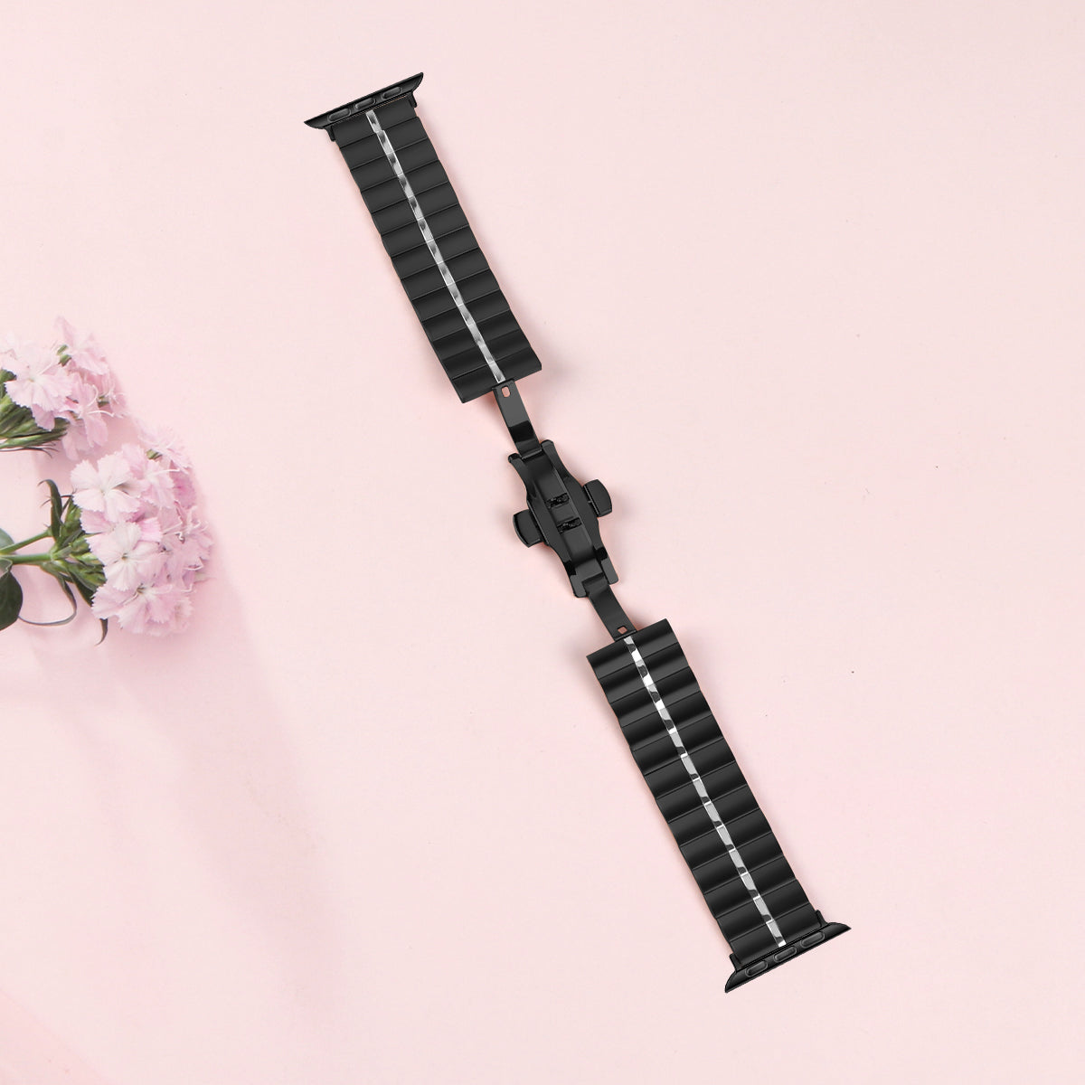For Apple Watch Series 9 8 7 41mm / Series 6 5 4 SE (2022) SE (2023) SE 40mm / Series 3 2 1 38mm Stainless Steel Strap - Black+Silver