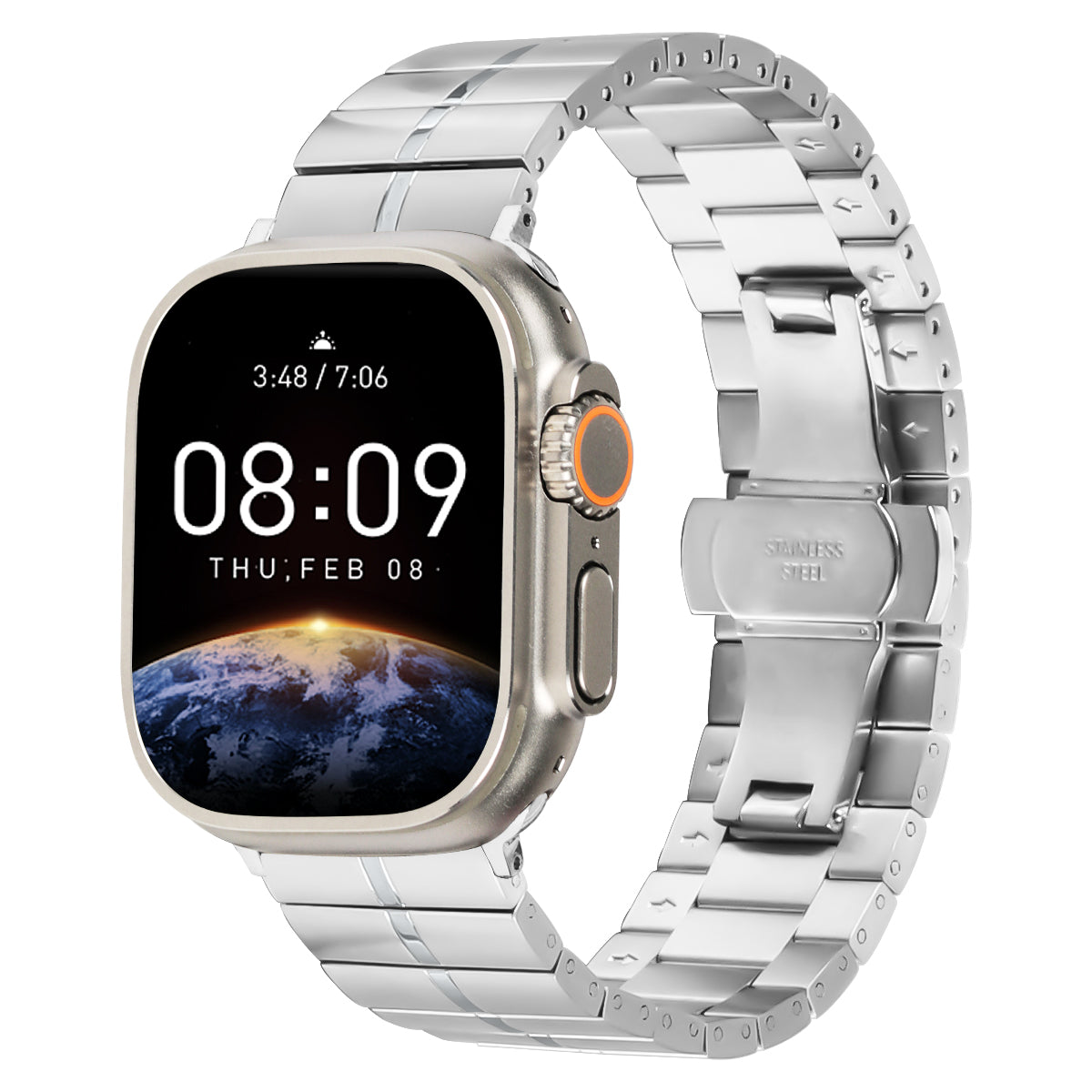 For Apple Watch Ultra / Ultra 2 49mm / Series 8 7 9 45mm / Series 6 5 4 SE SE (2022) 44mm / Series 3 2 1 42mm Silver Stainless Steel Band